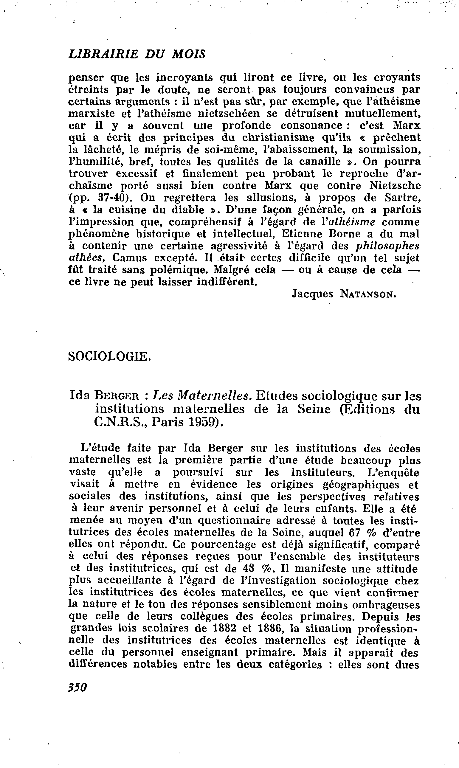 Ida Berger : Les Maternelles. Etudes sociologique sur les institutions maternelles de la Seine