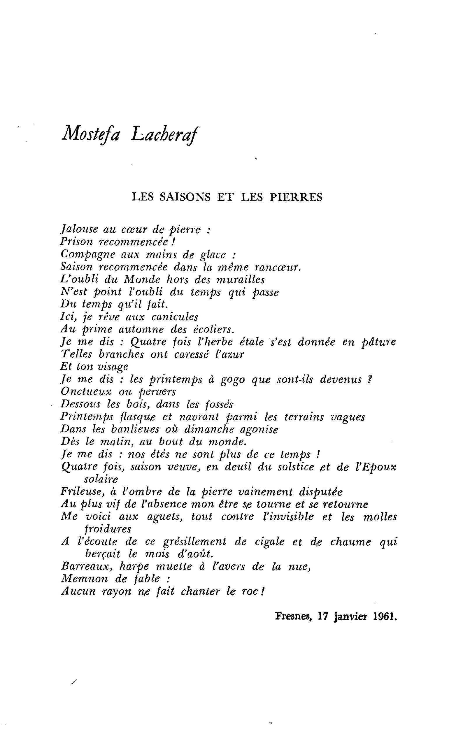LES SAISONS ET LES PIERRES