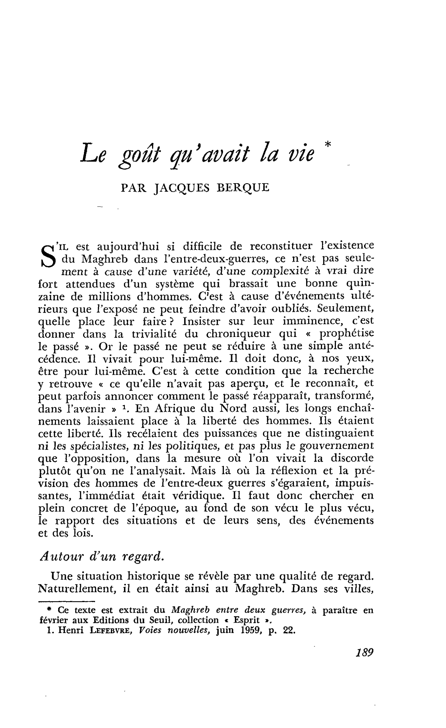 Le goût qu’avait la vie