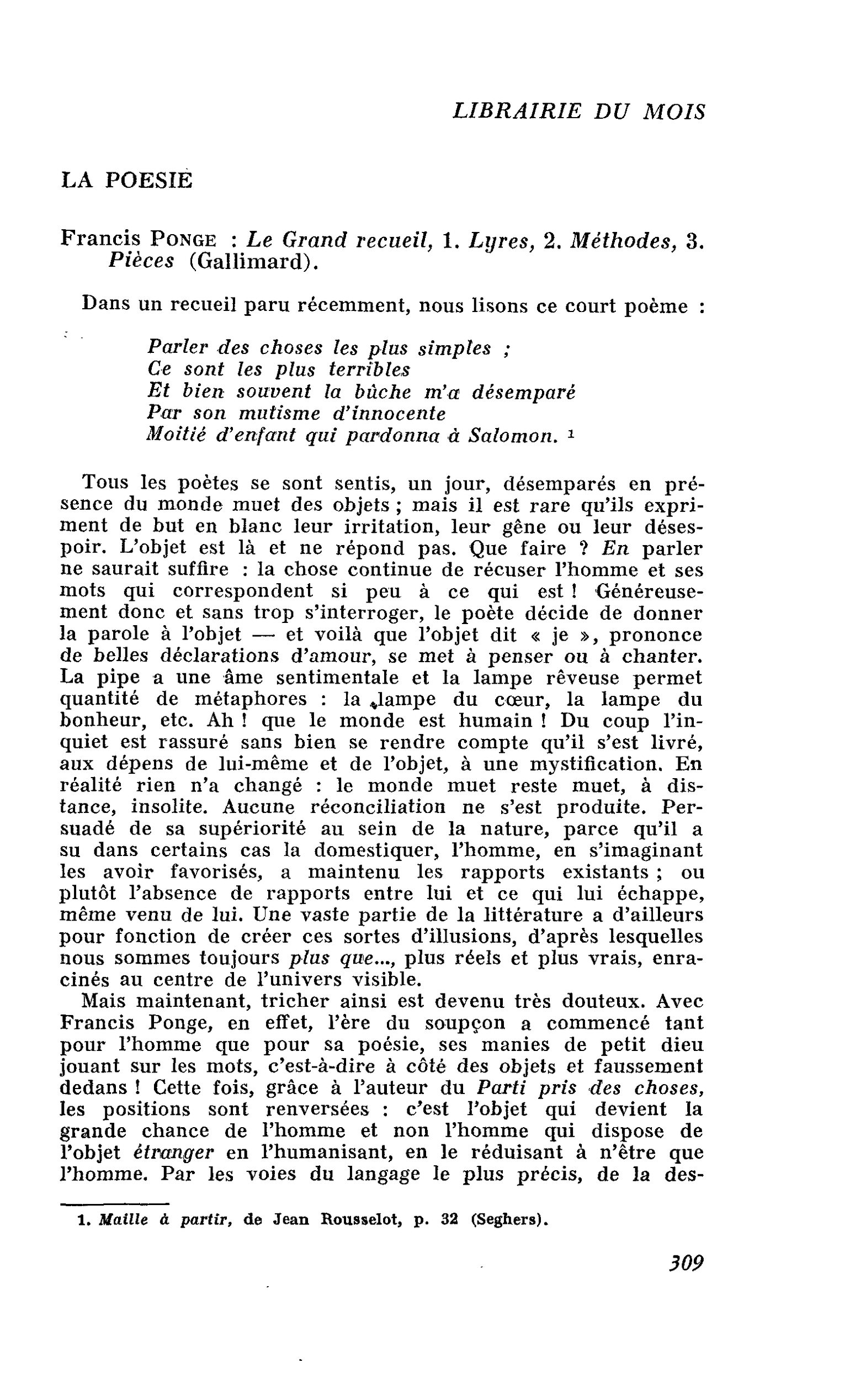 Francis Ponge : Le Grand recueil, 1. Lyres, 2. Méthodes, 3. Pièces