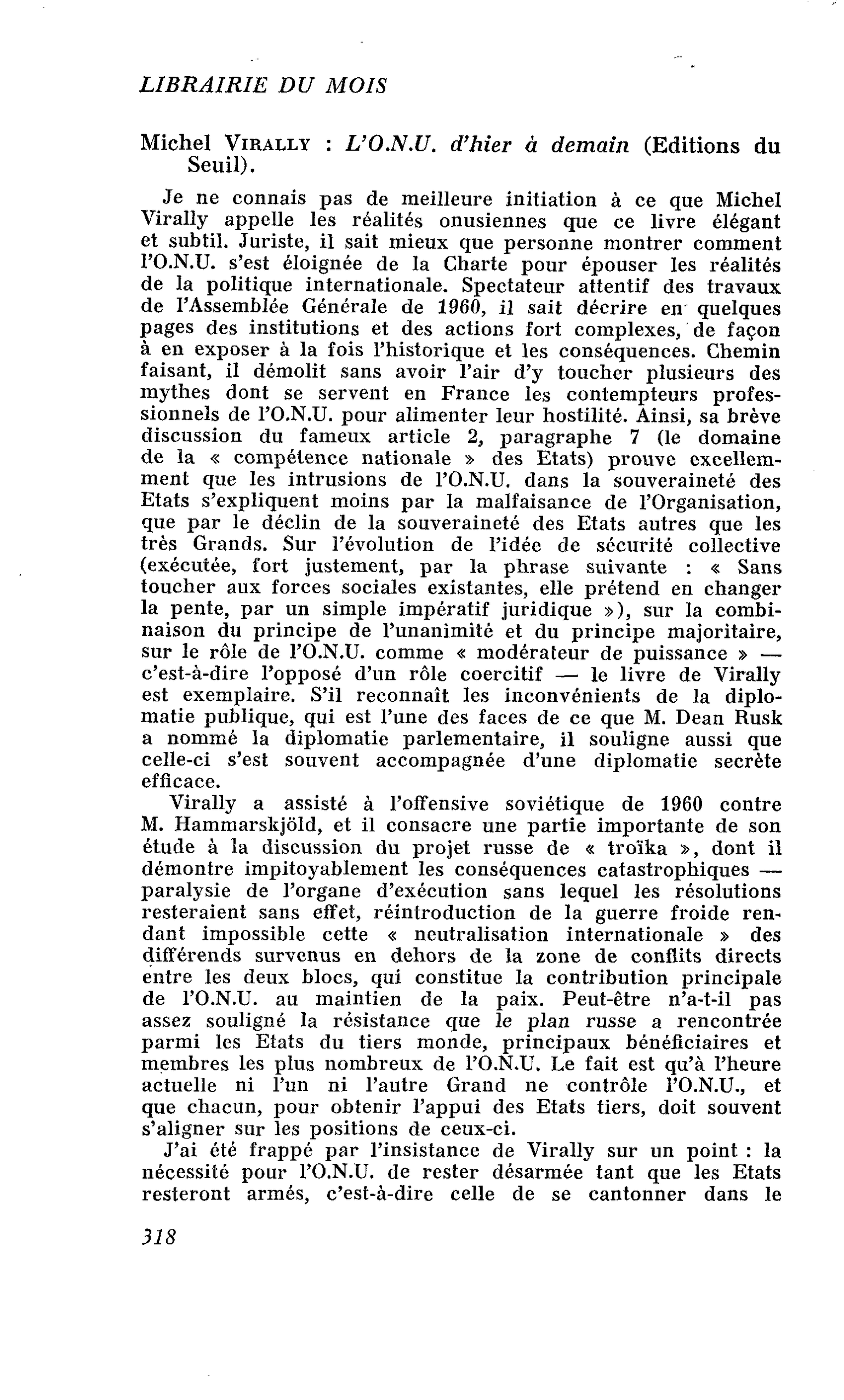 Michel Virally : L’O.N.U. d’hier à demain