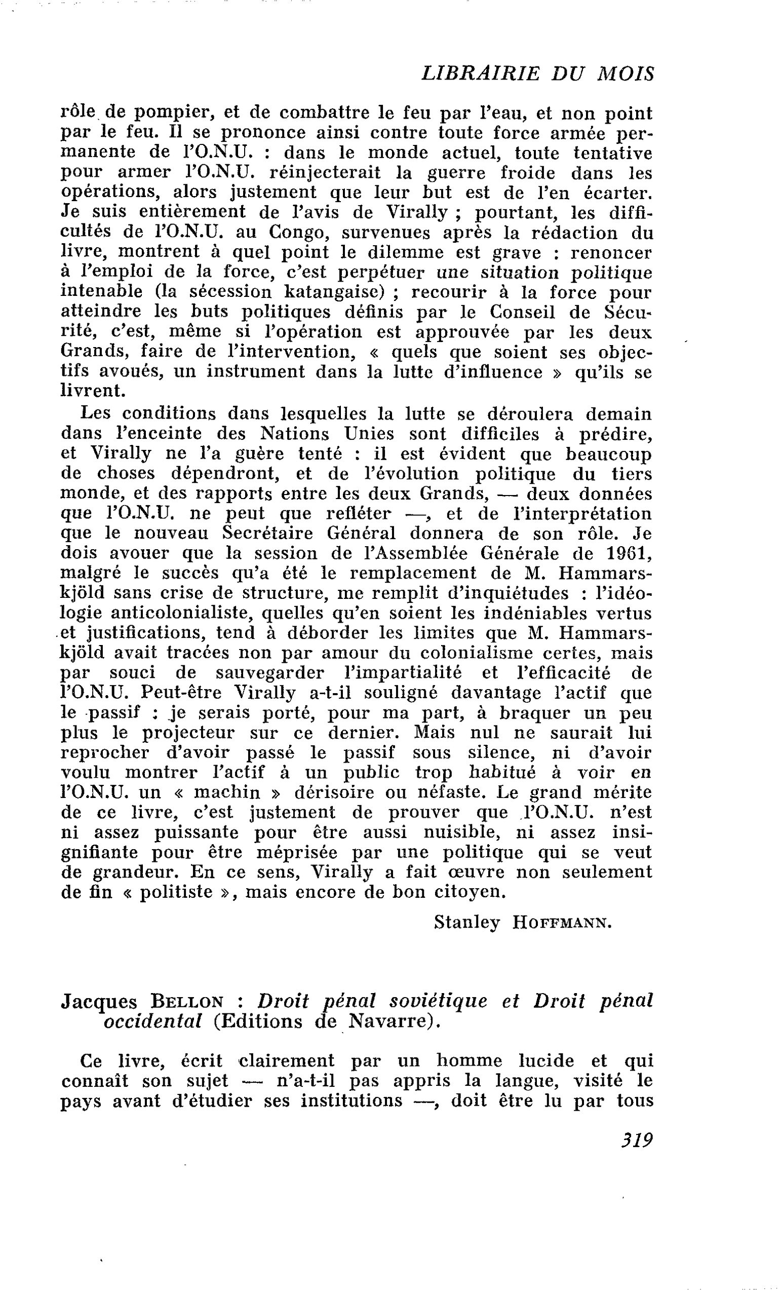 Jacques Bellon : Droit pénal soviétique et Droit pénal occidental
