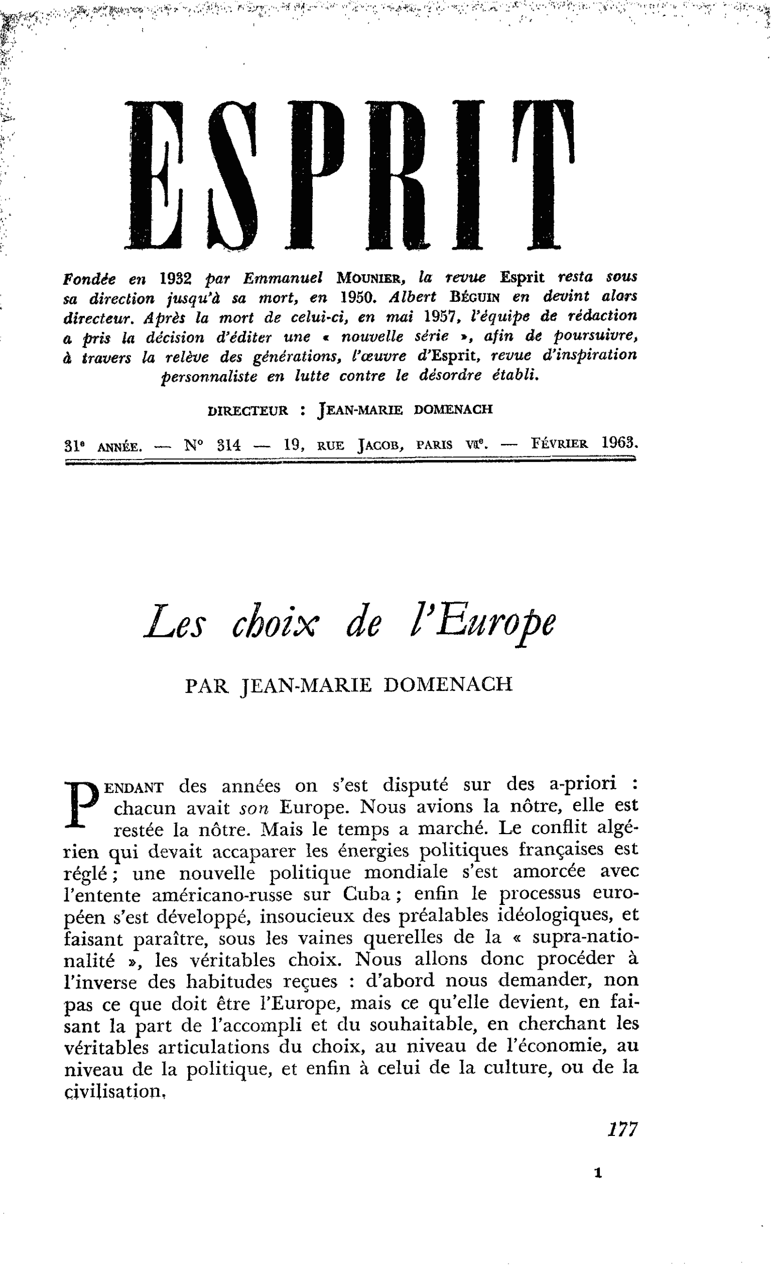 Les choix de l’Europe