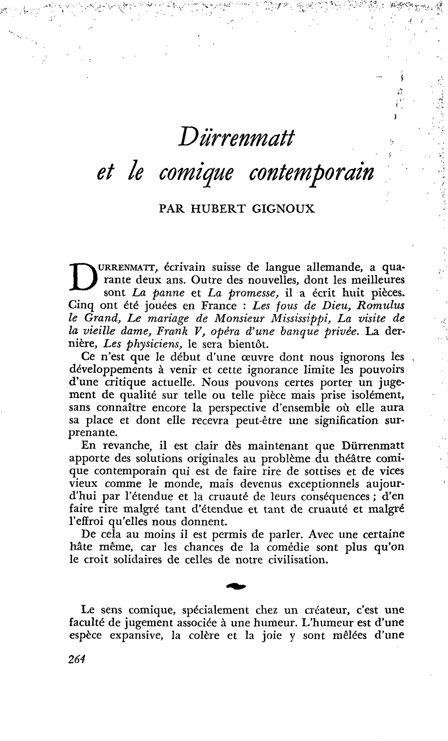 Dürrenmatt et le comique contemporain
