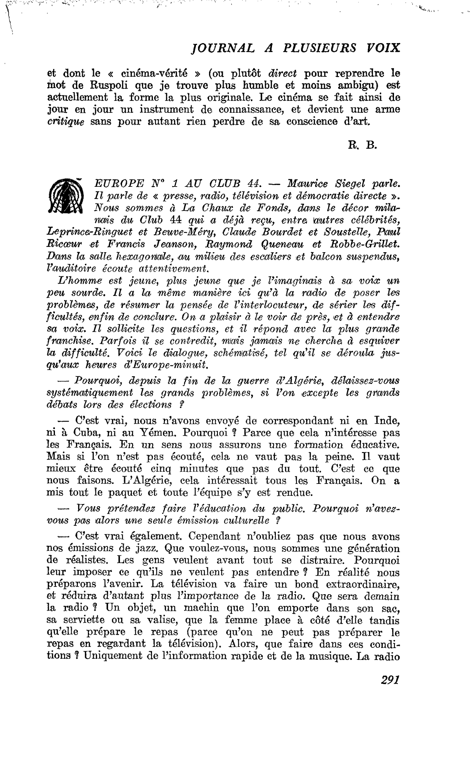 EUROPE N° 1 AU CLUB 44
