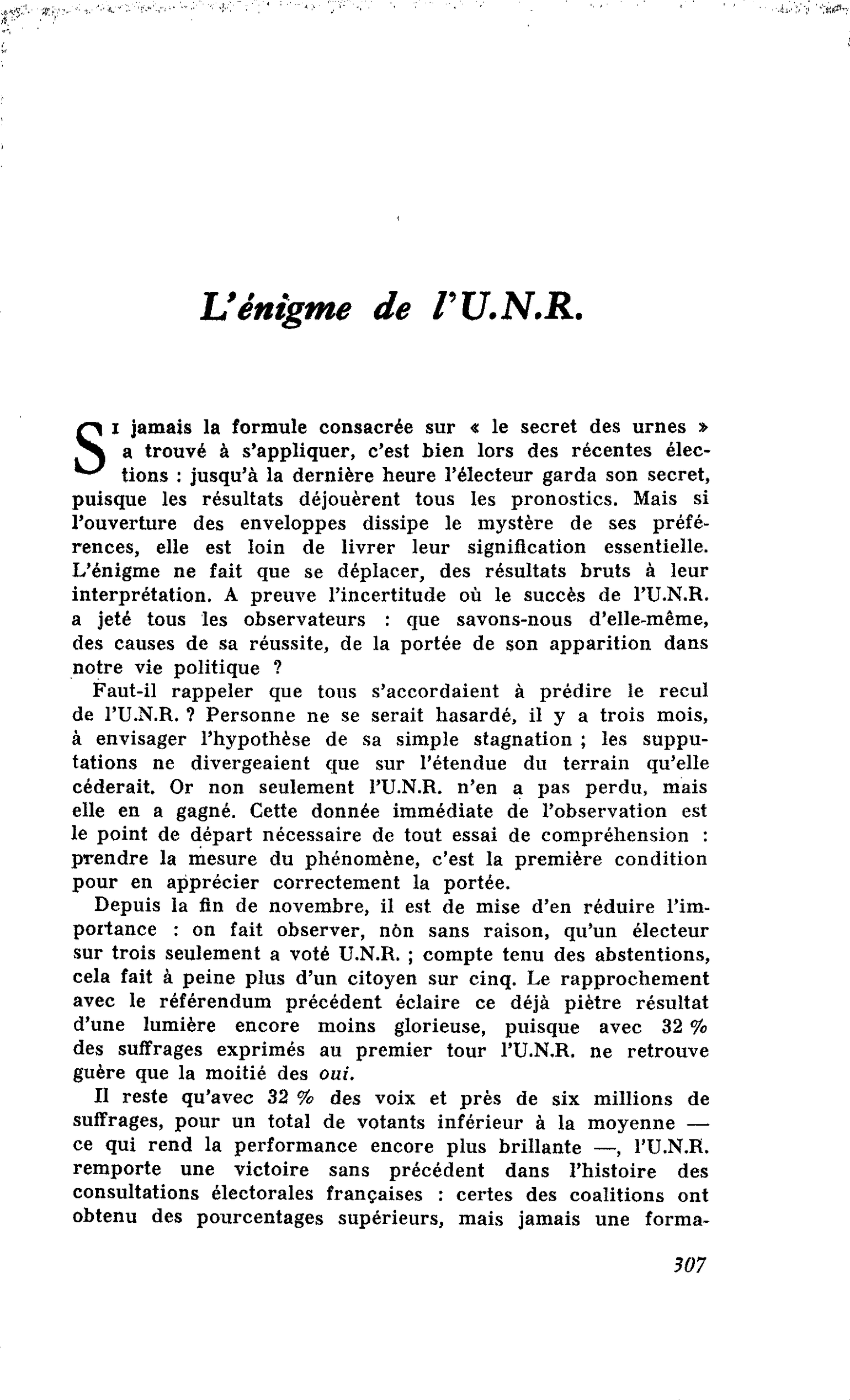 L’énigme de l’U.N.R.