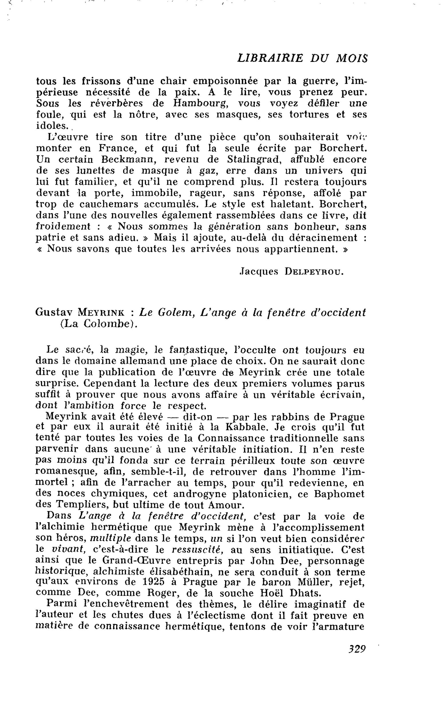 Gustav Meyrink : Le Golem, L’ange à la fenêtre d’occident