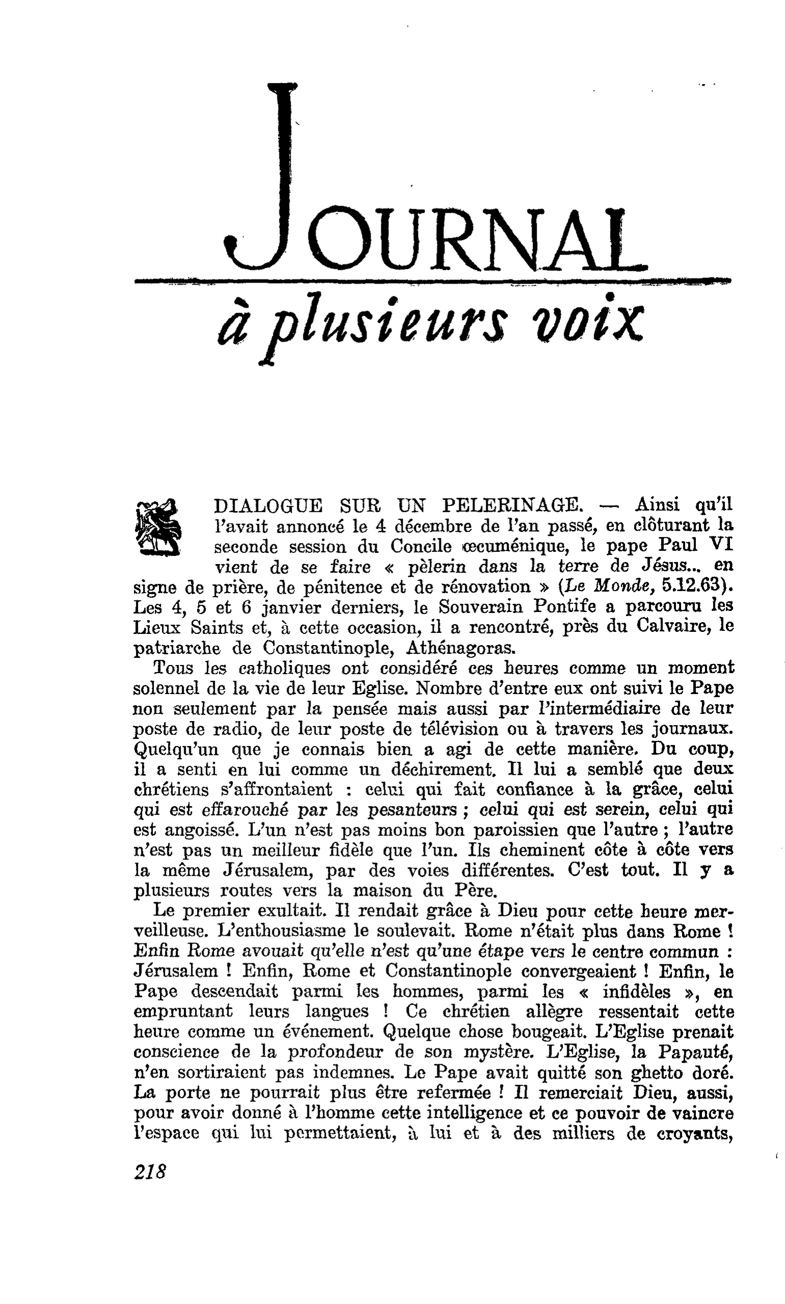 DIALOGUE SUR UN PELERINAGE