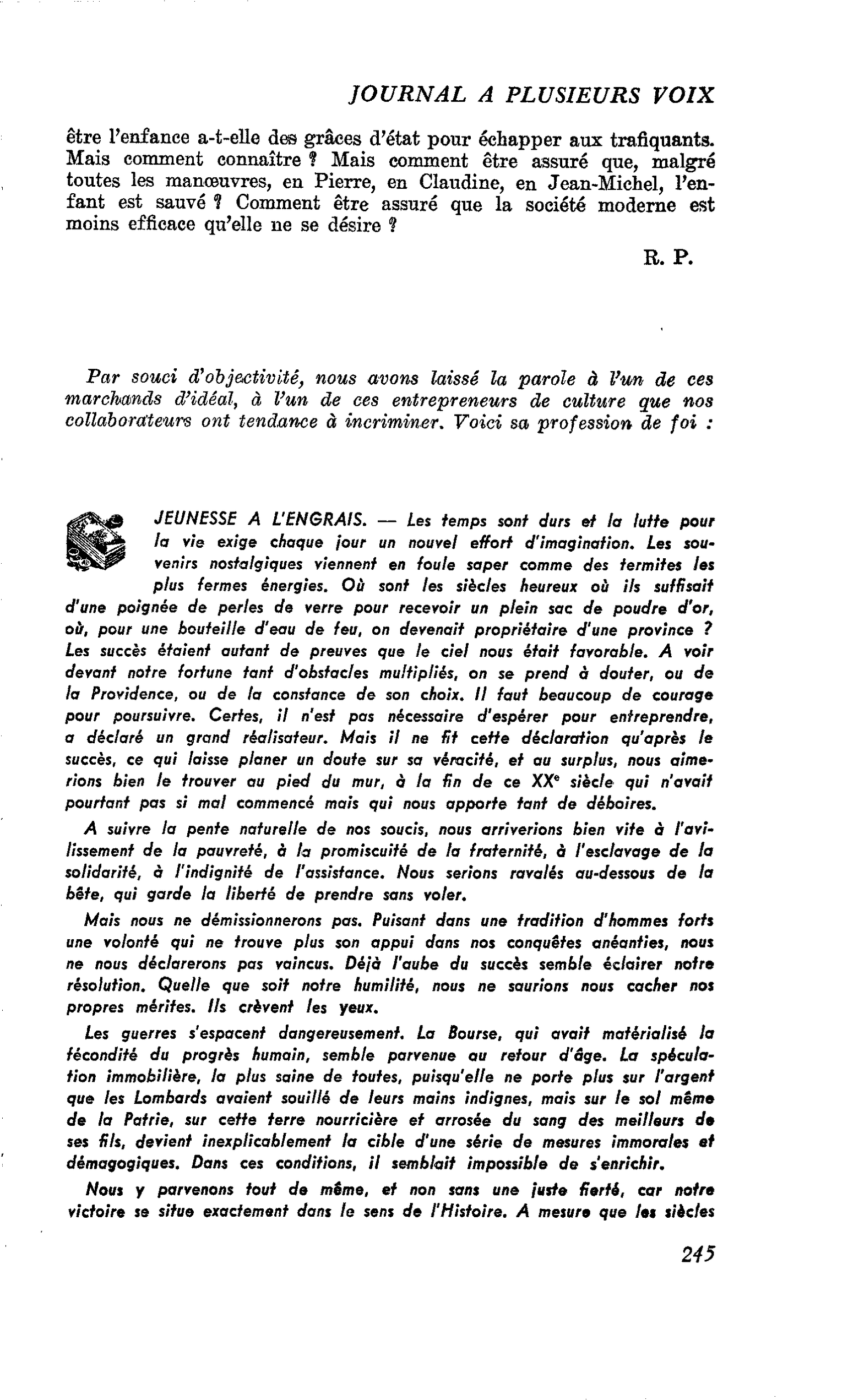 JEUNESSE A L’ENGRAIS