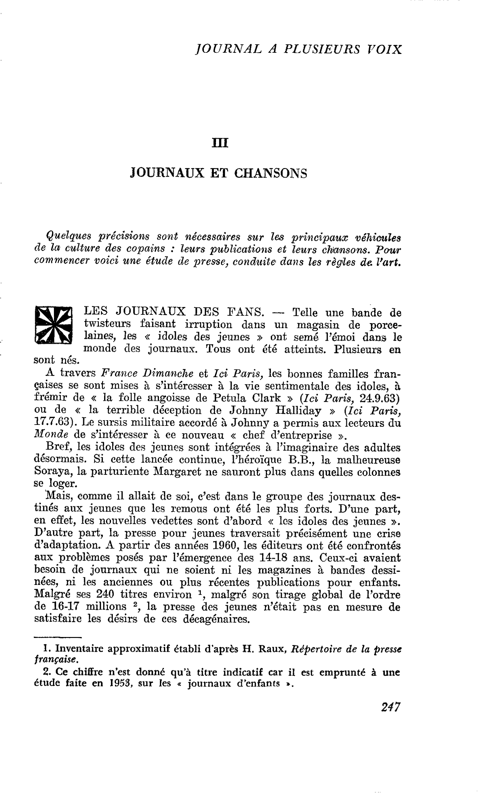 JOURNAUX ET CHANSONS