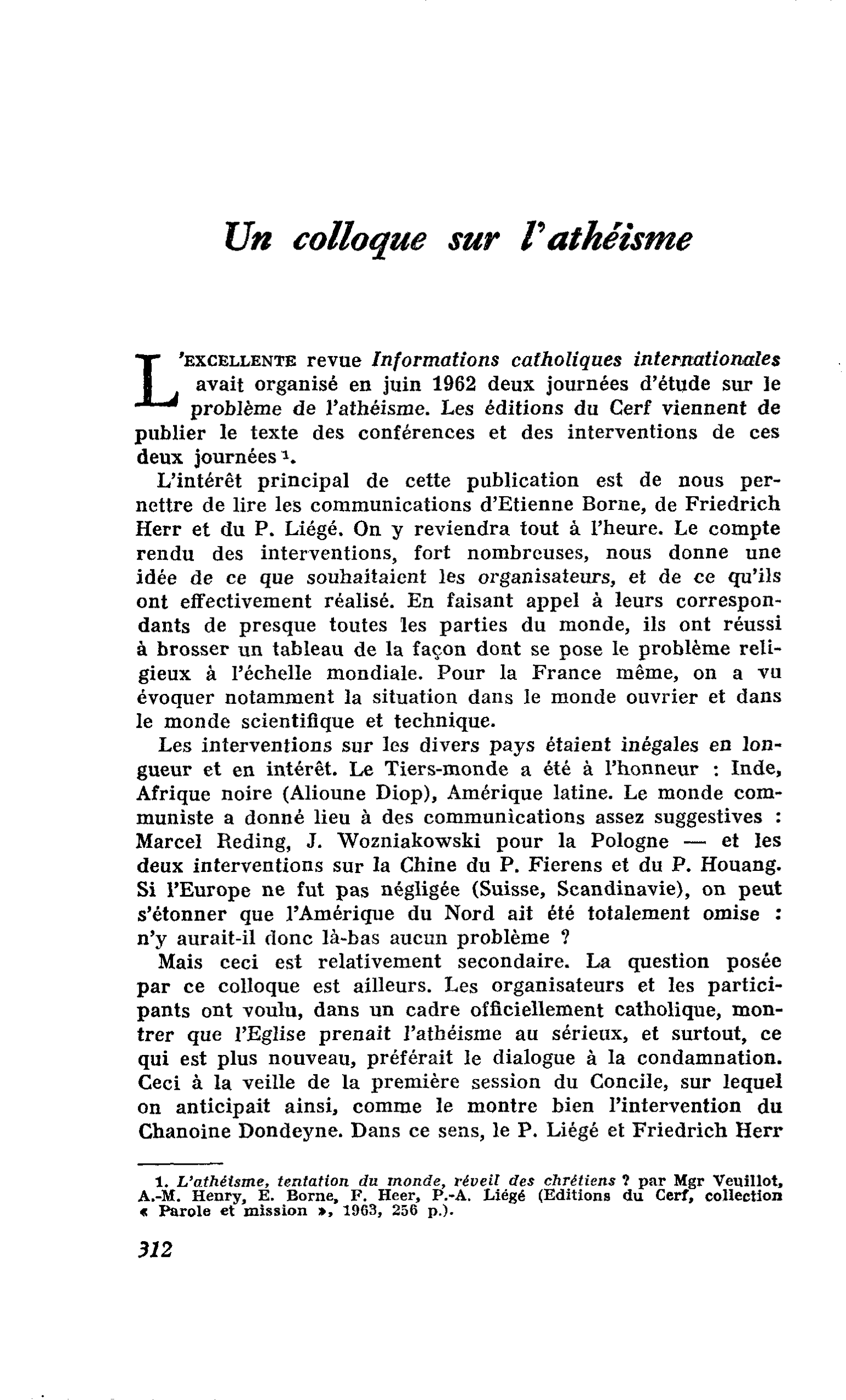 Un colloque sur l’athéisme