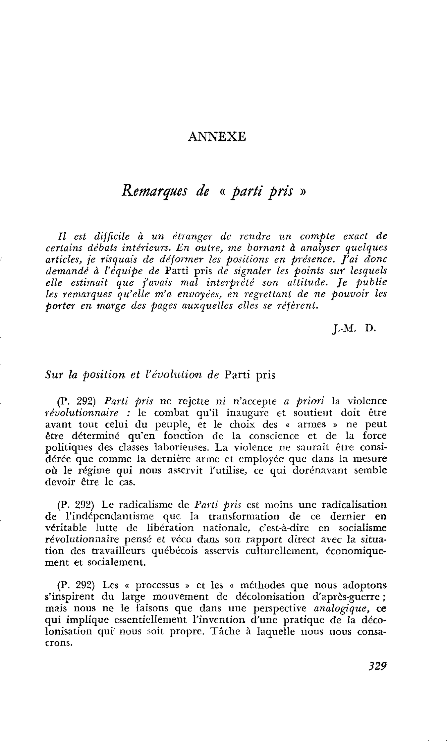 Remarques de « parti pris »