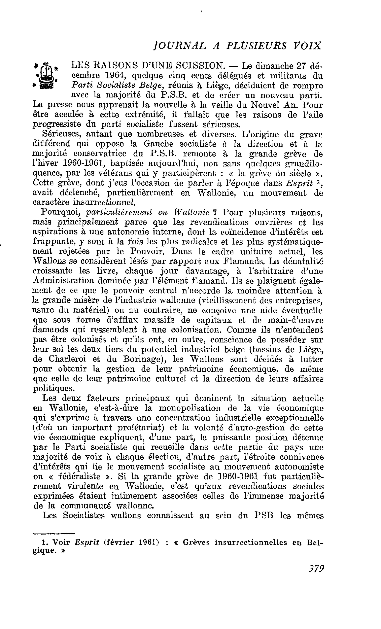 LES RAISONS D’UNE SCISSION