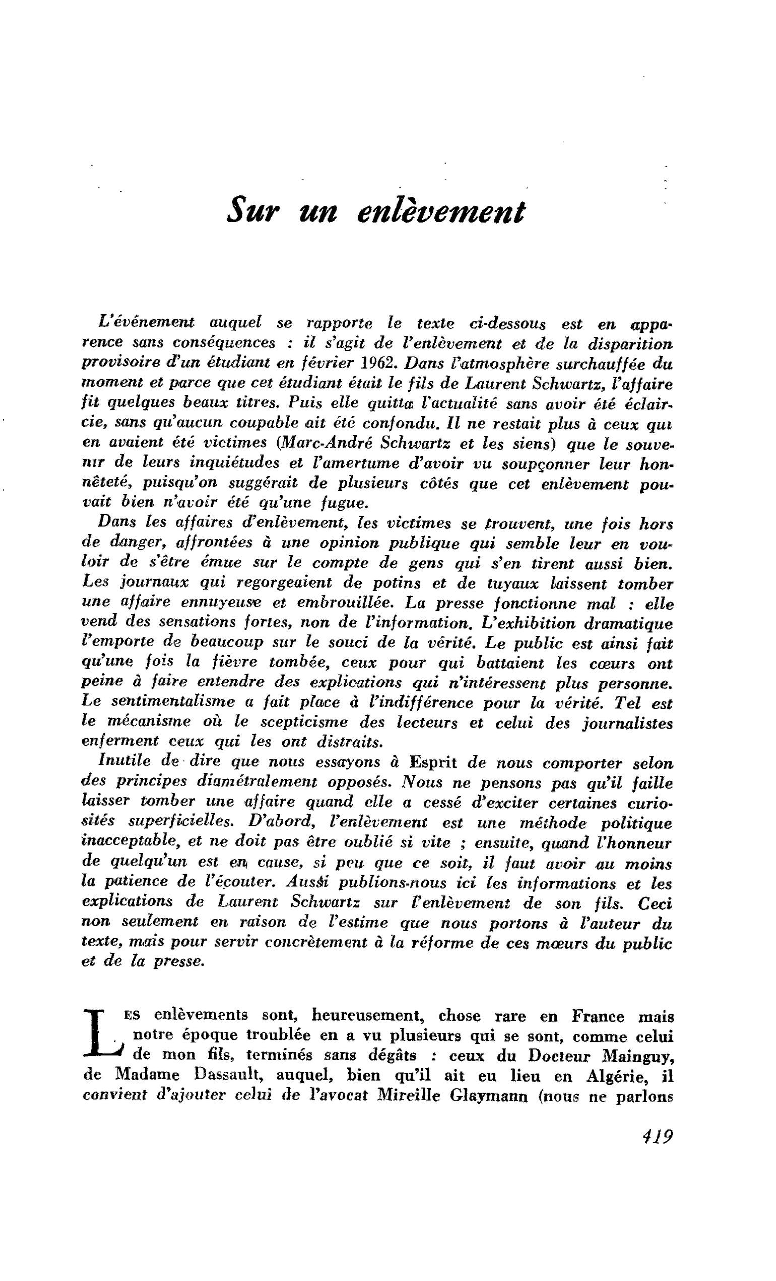 Sur un enlèvement