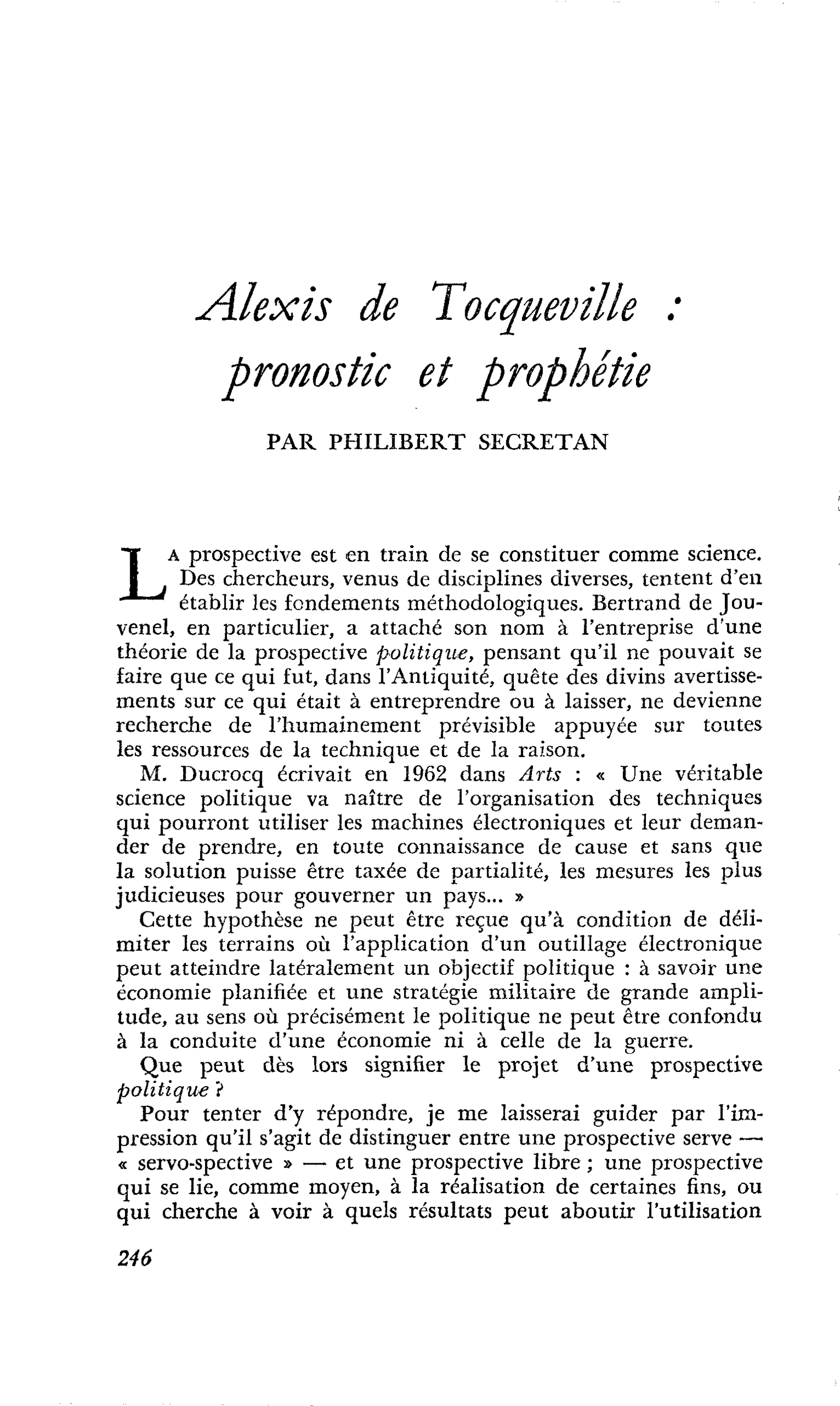 Alexis de Tocqueville : pronostic et prophétie