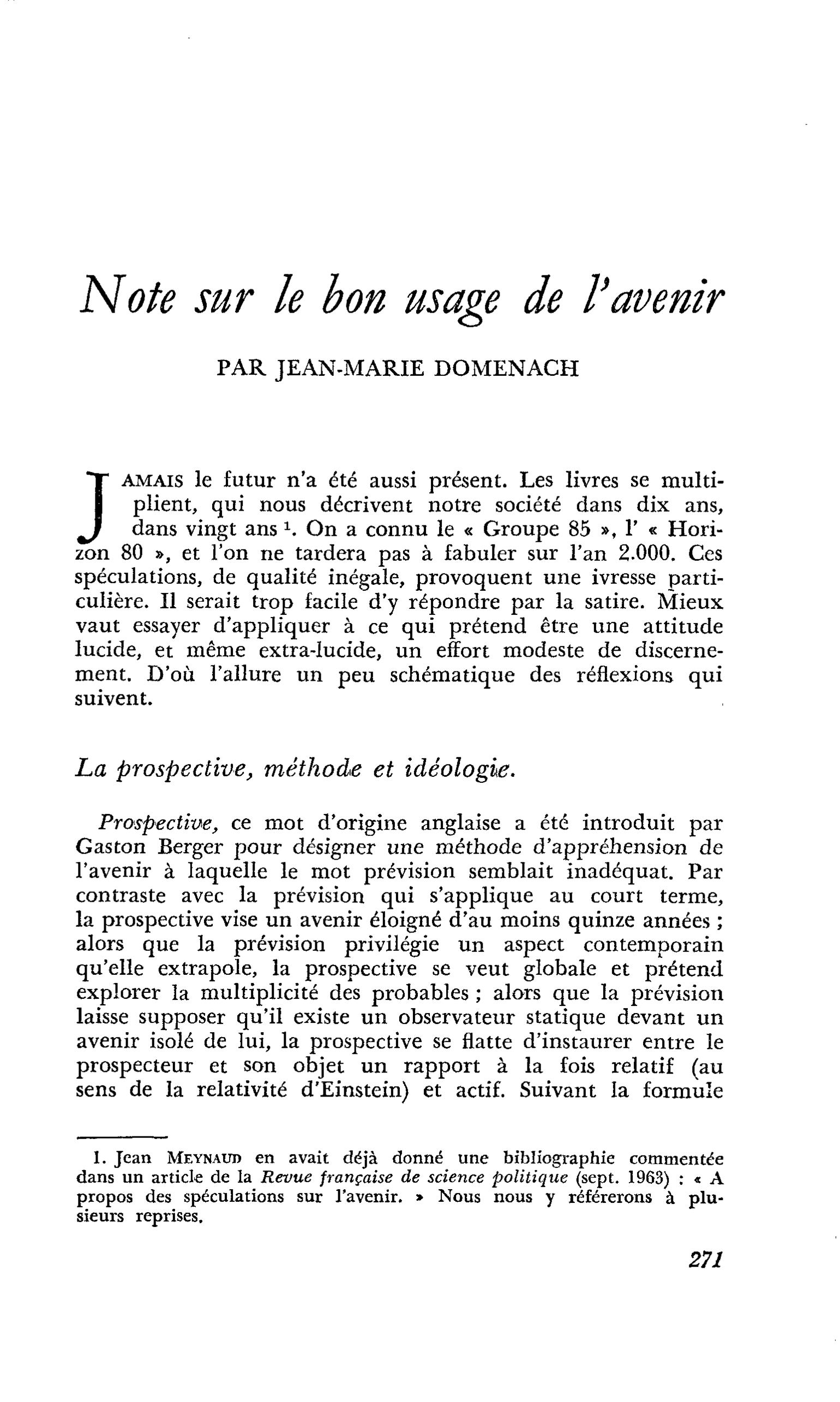 Note sur le bon usage de l’avenir