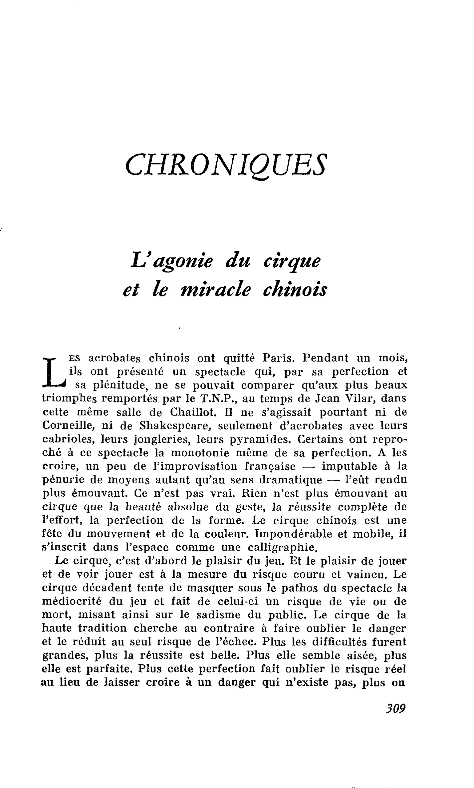 L’agonie du cirque et le miracle chinois
