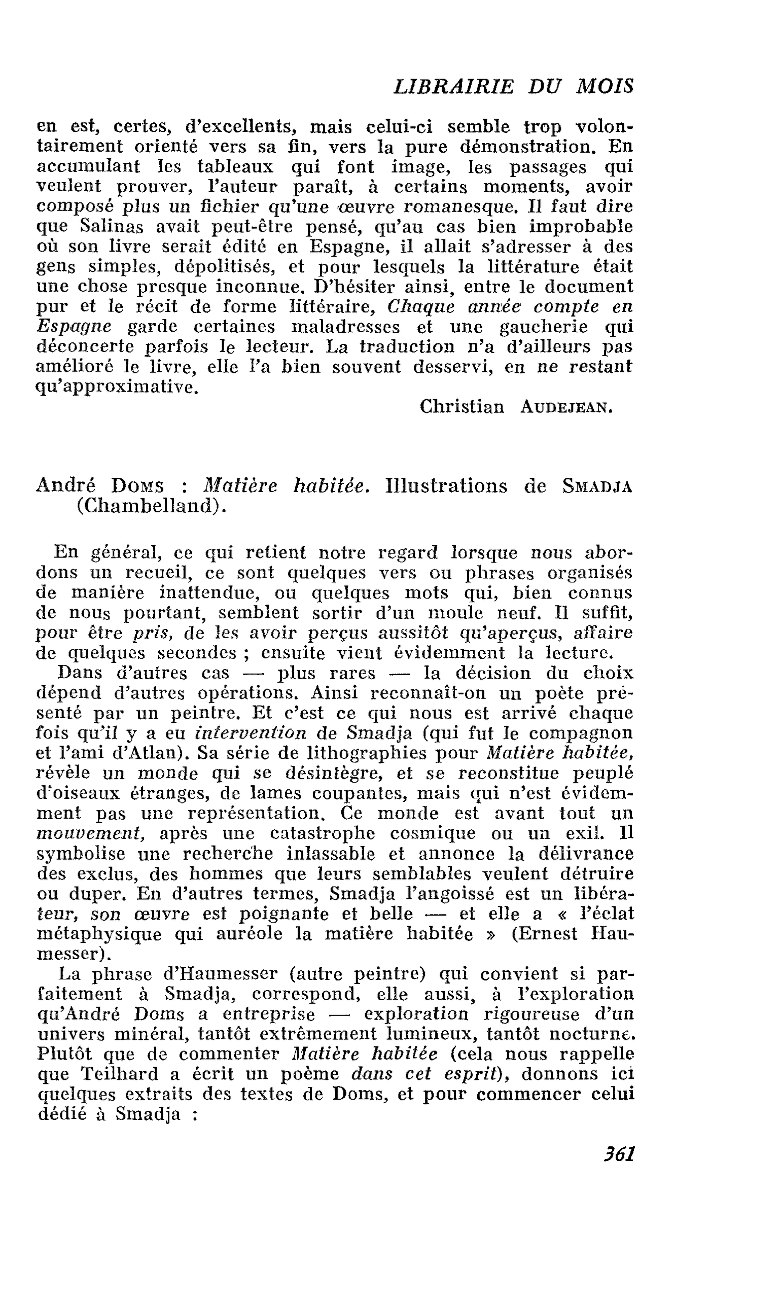 André Doms : Matière habitée. Illustrations de Smadja