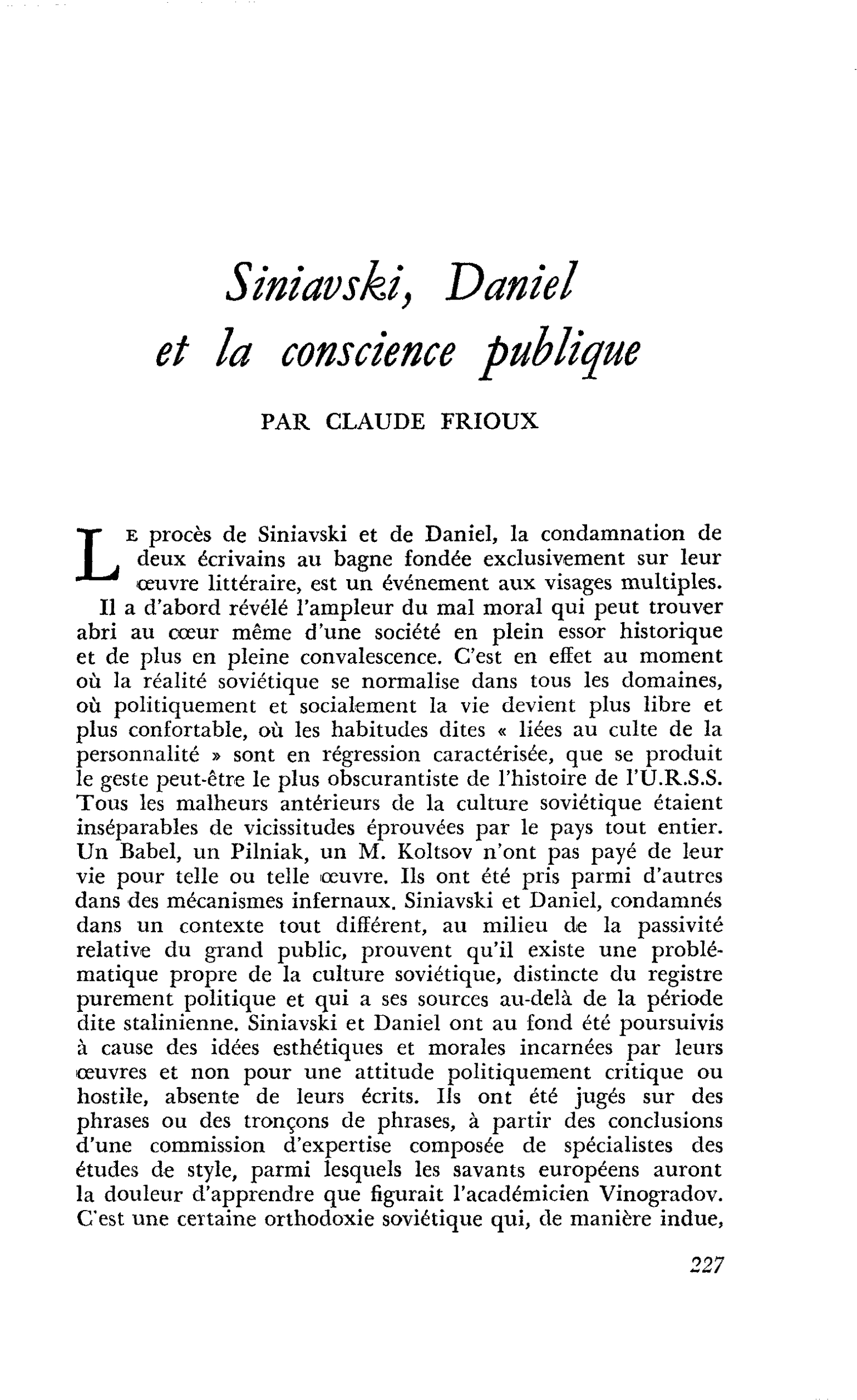 Siniavski, Daniel et la conscience publique