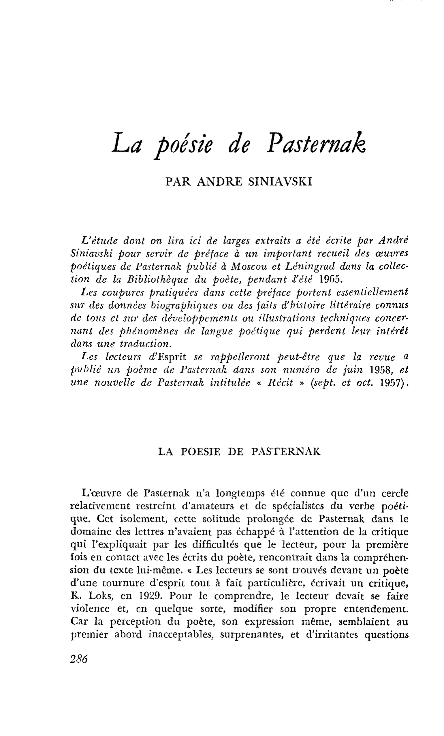 La poésie de Pasternak