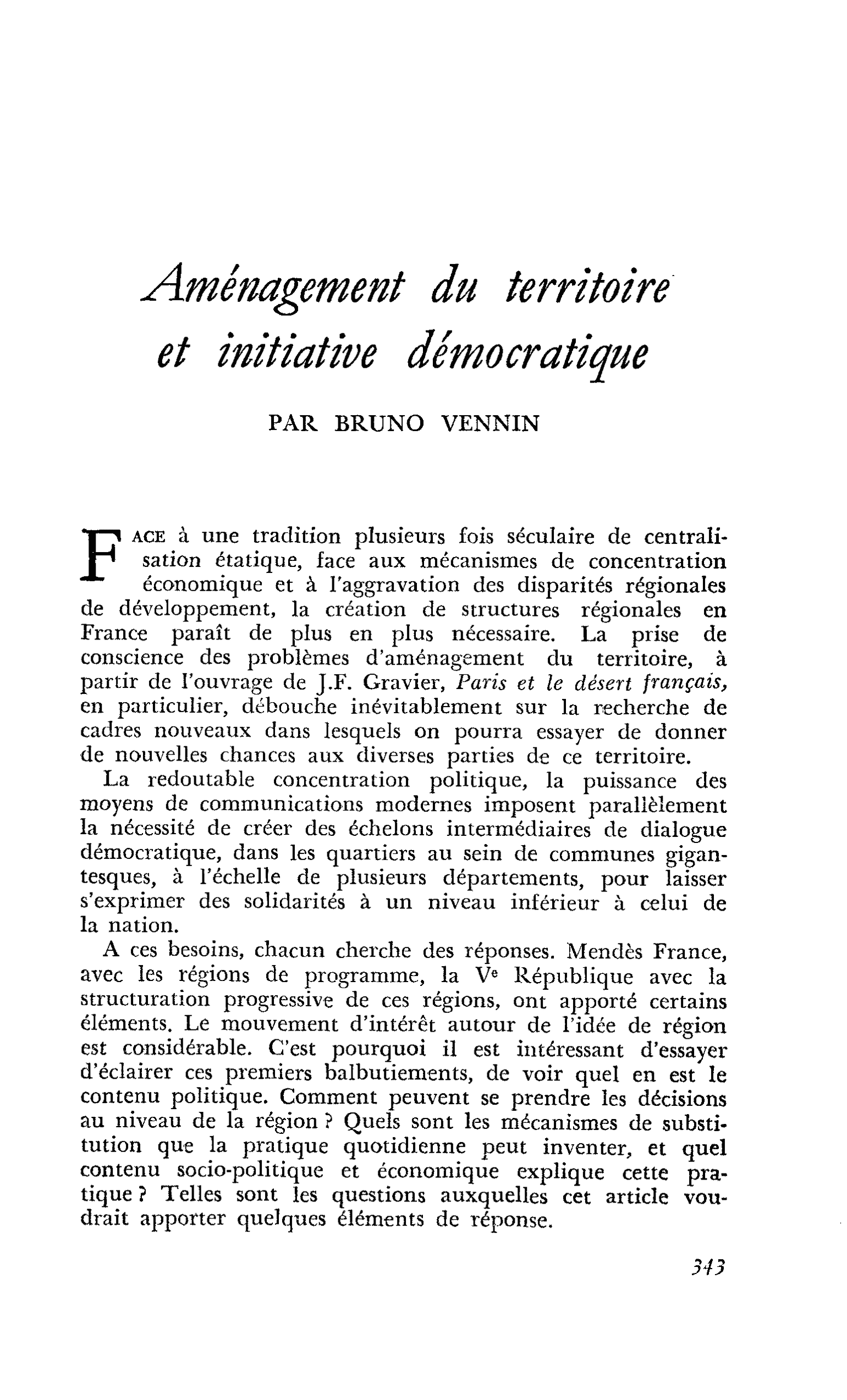 Aménagement du territoire et initiative démocratique