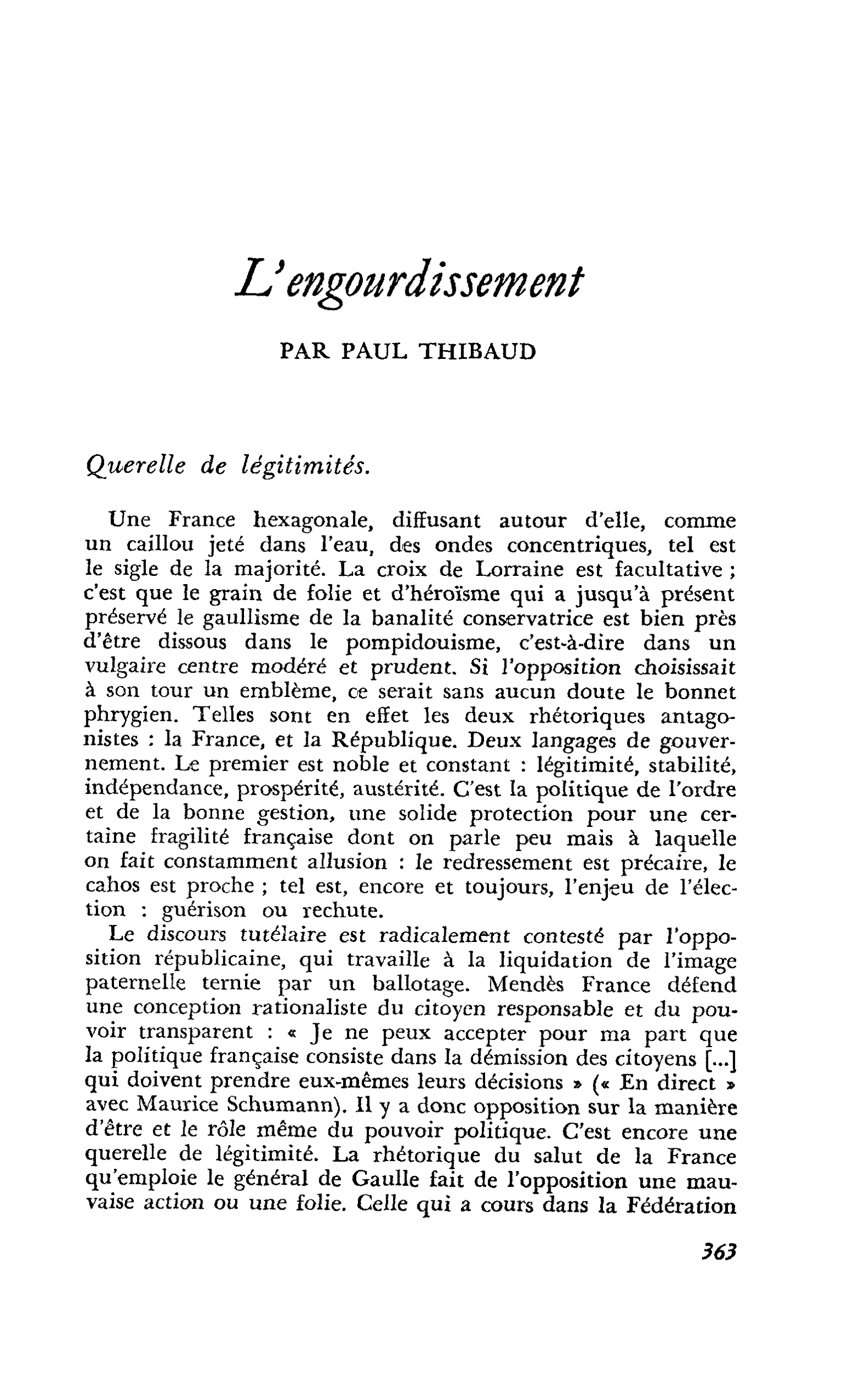 L’engourdissement