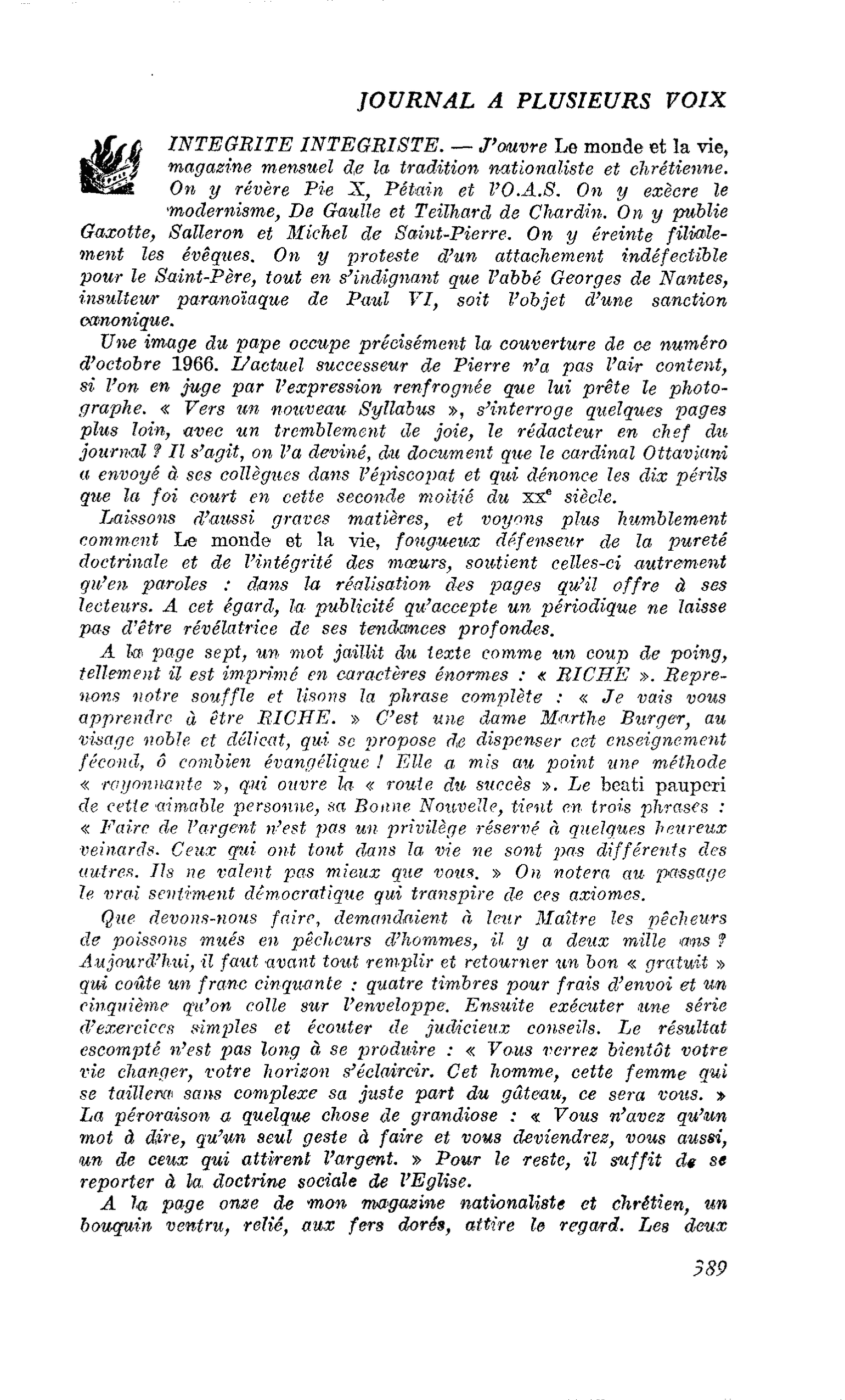 INTEGRITE INTEGRISTE
