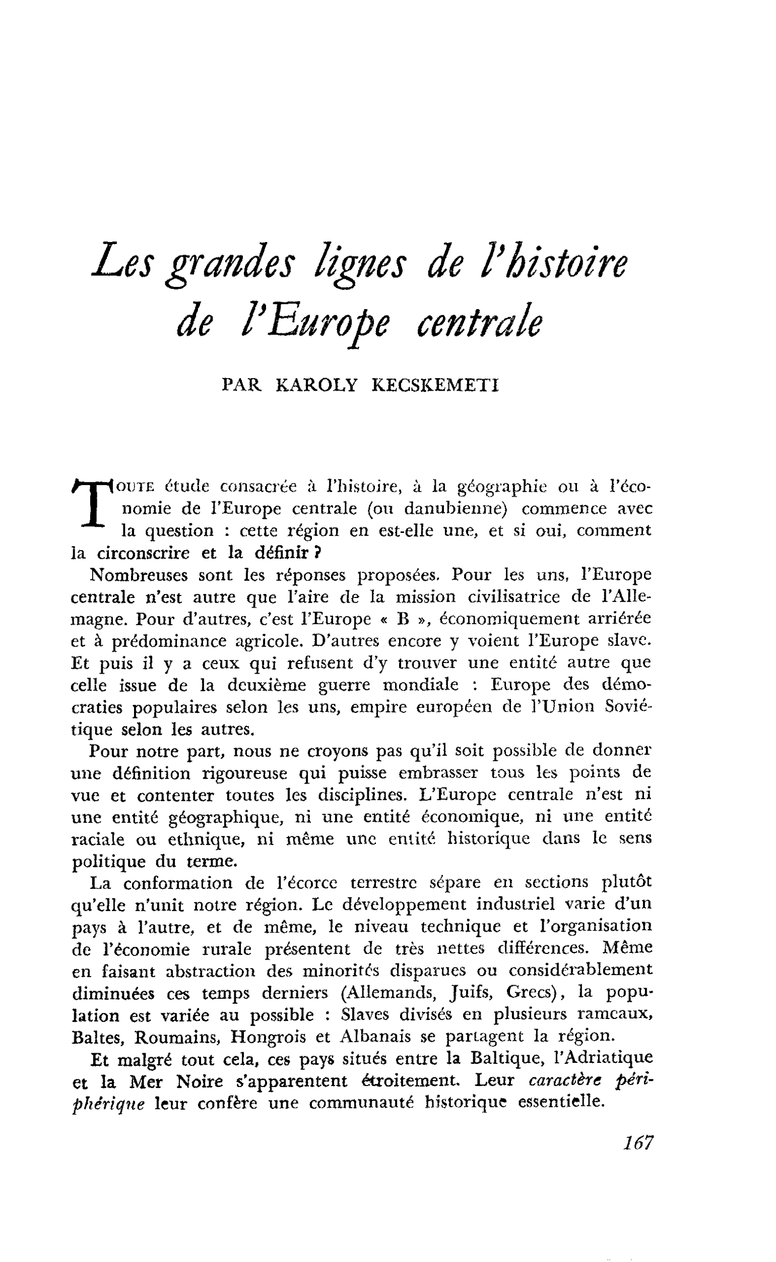 Les grandes lignes de l’histoire de l’Europe centrale