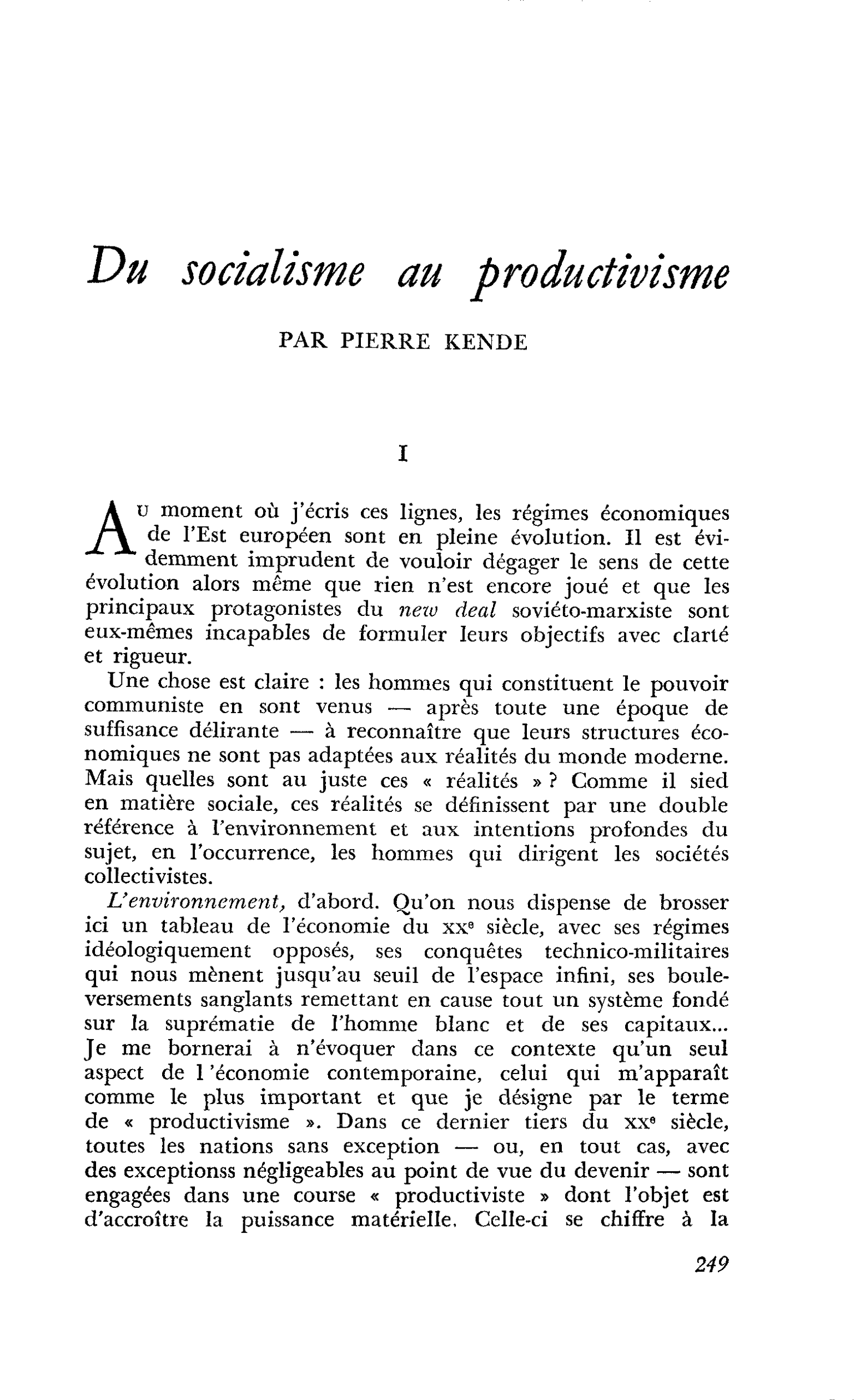 Du socialisme au productivisme