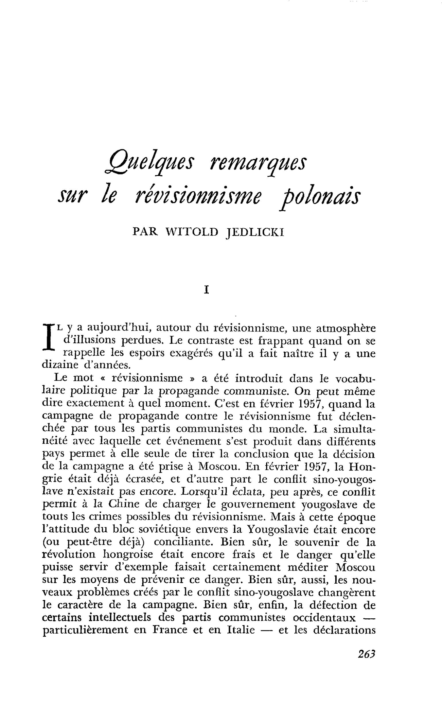 Quelques remarques sur le révisionnisme polonais