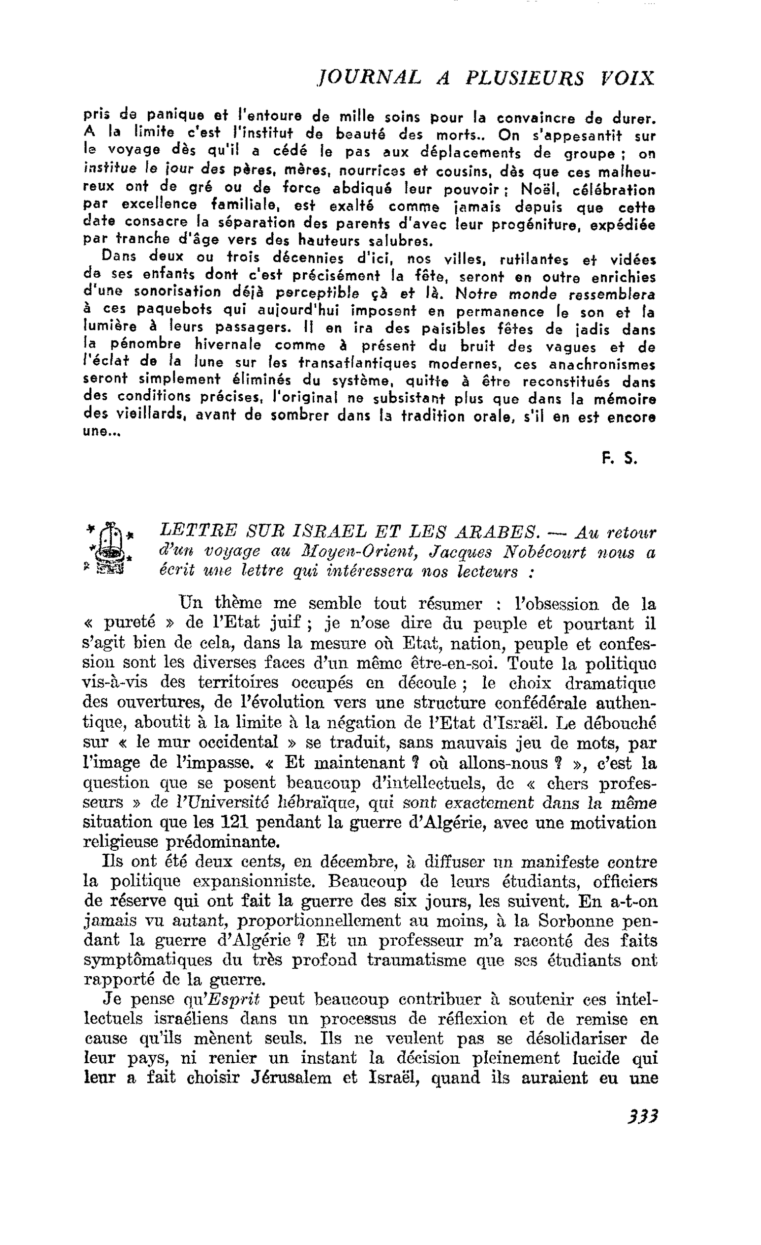 LETTRE SUR ISRAEL ET LES ARABES