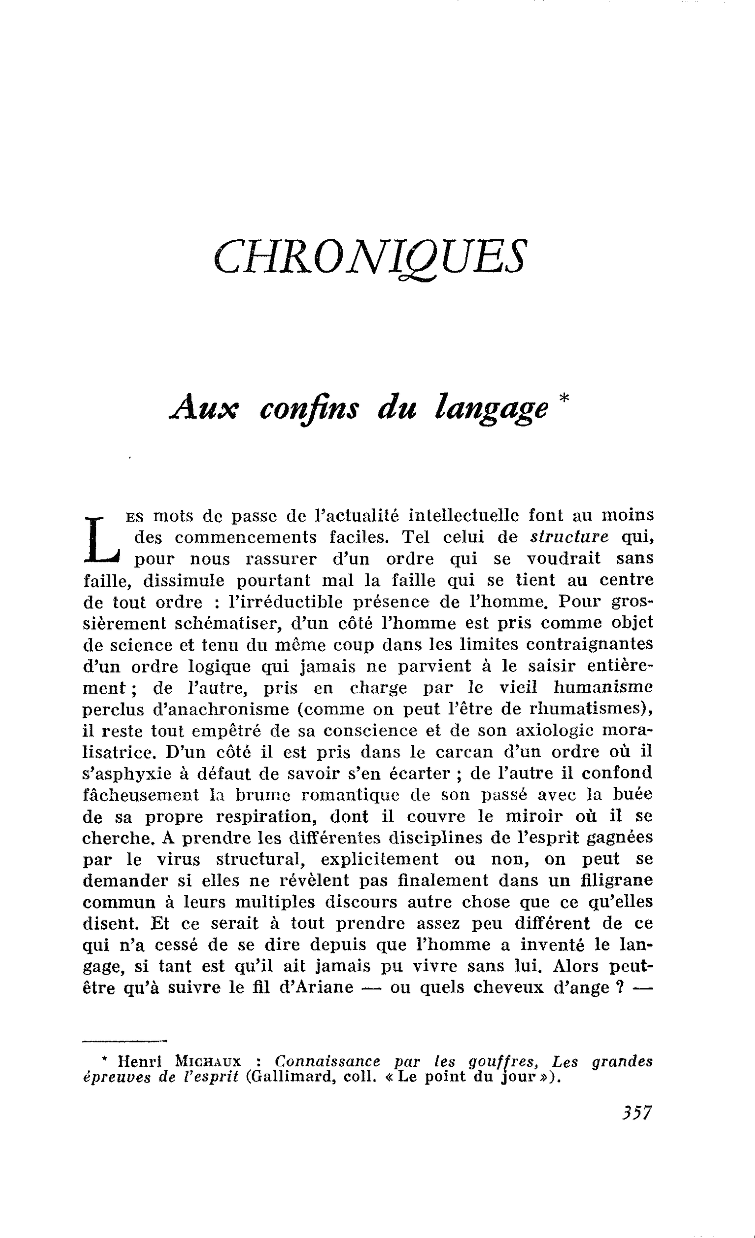 Aux confins du langage