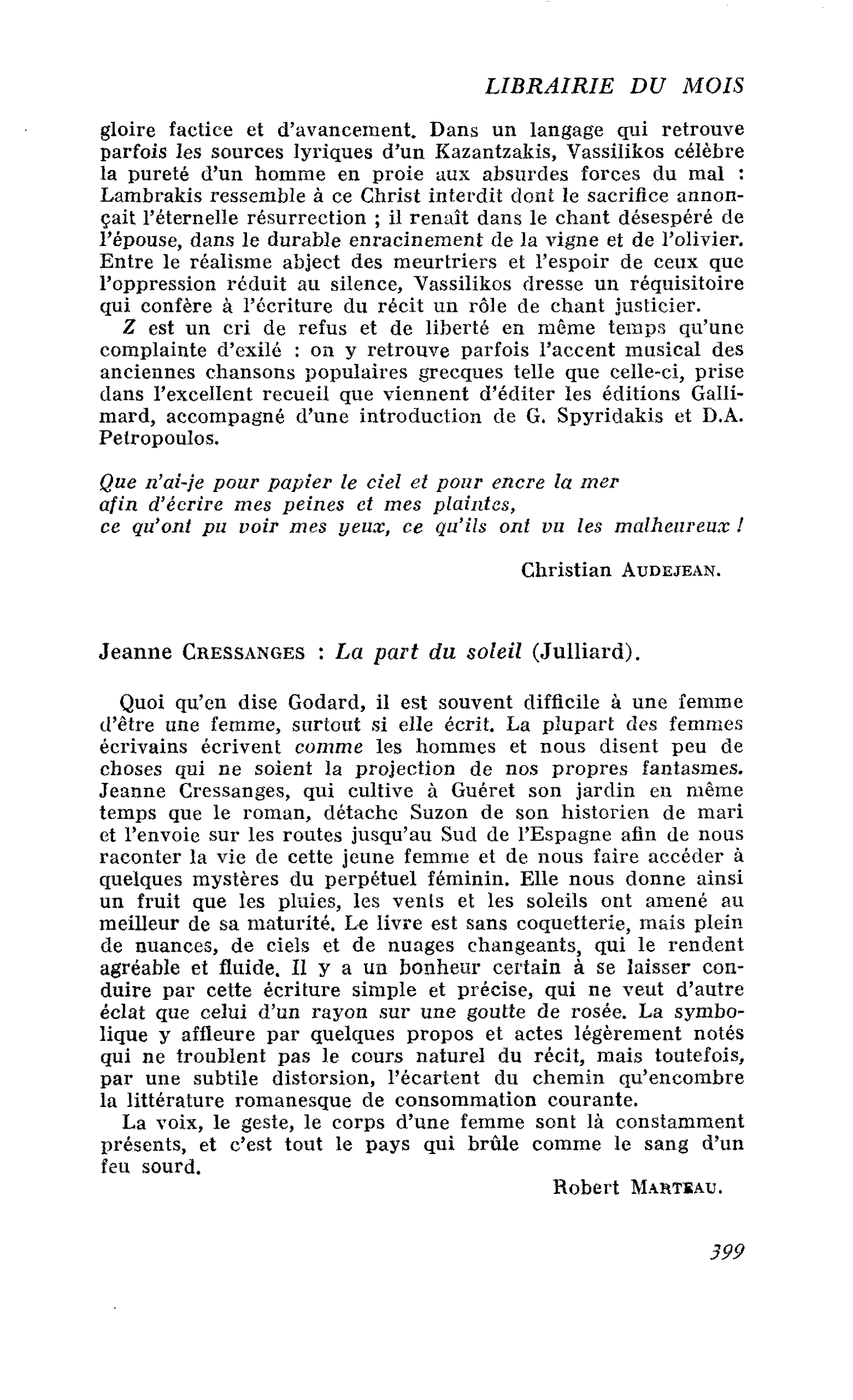 Jeanne Cressanges : La part du soleil
