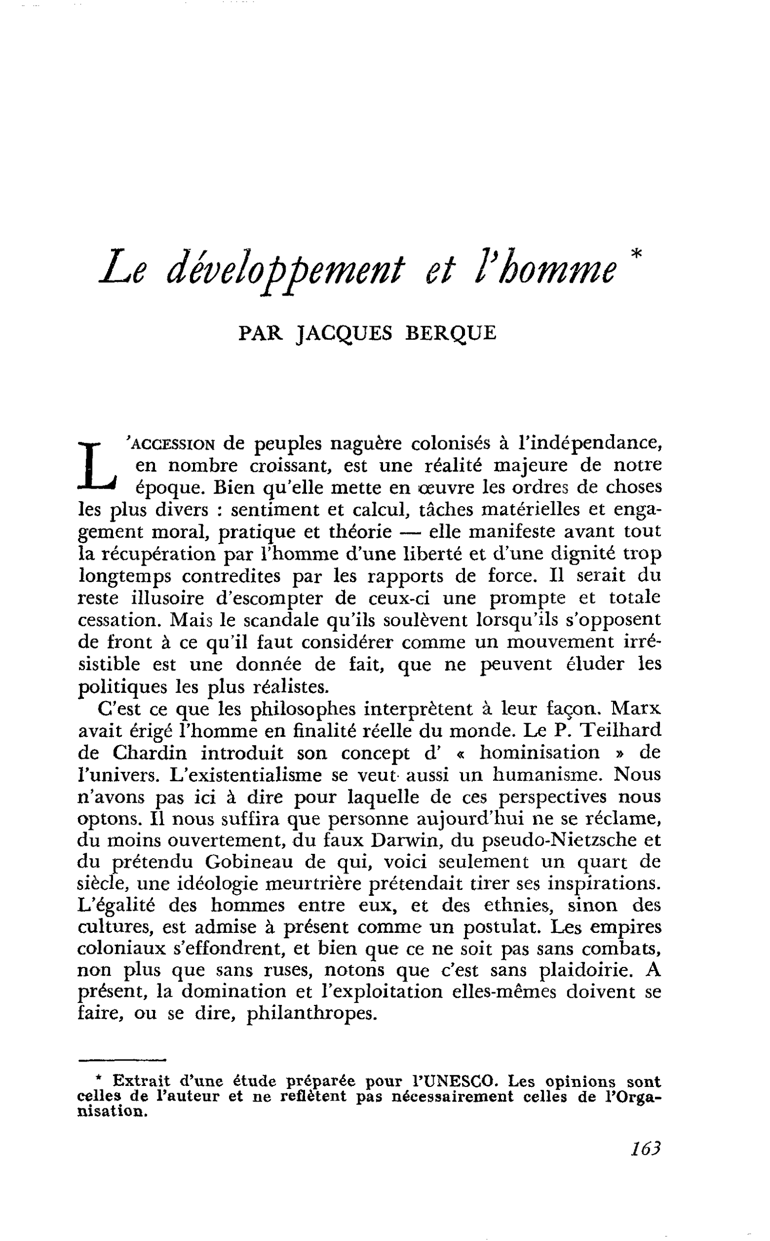 Le développement et l’homme