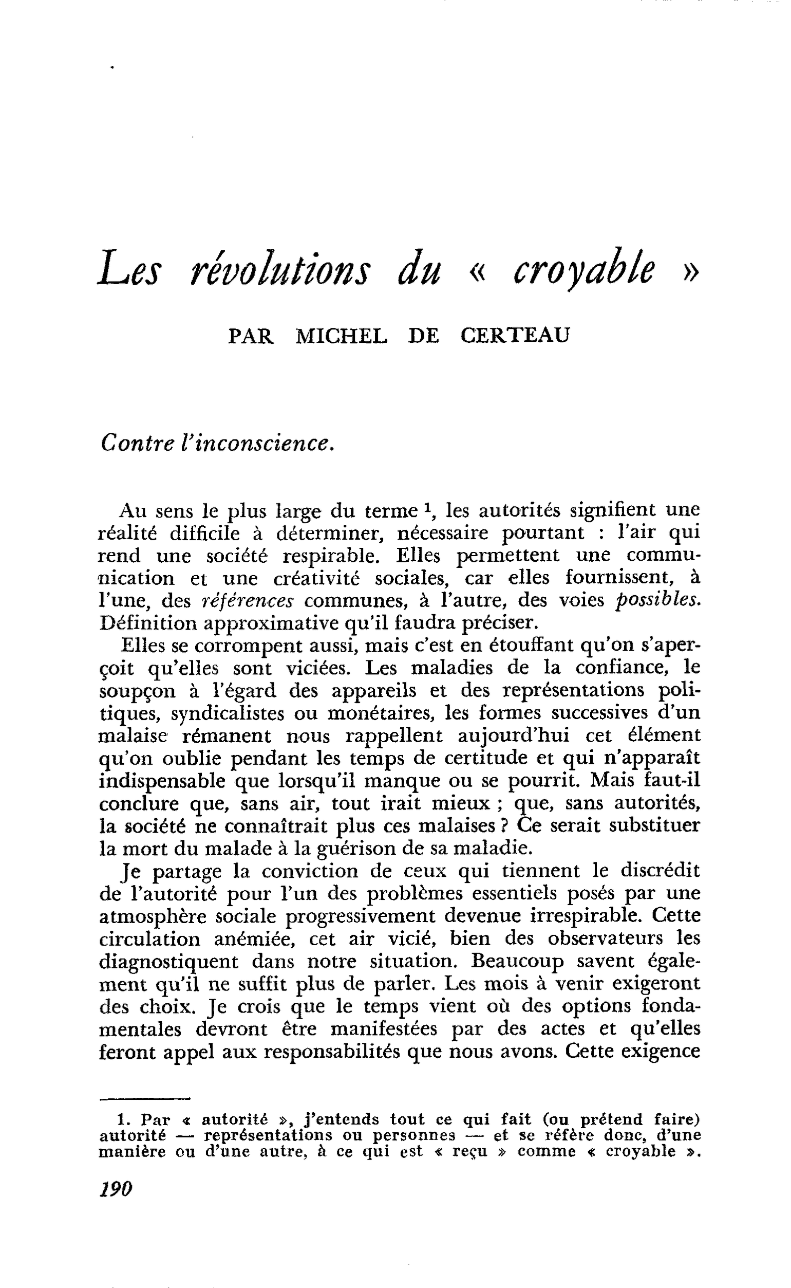 Les révolutions du « croyable »