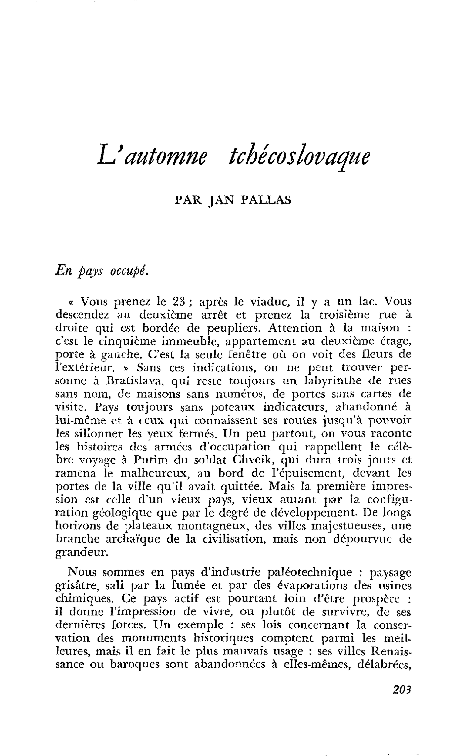 L’ automne tchécoslovaque