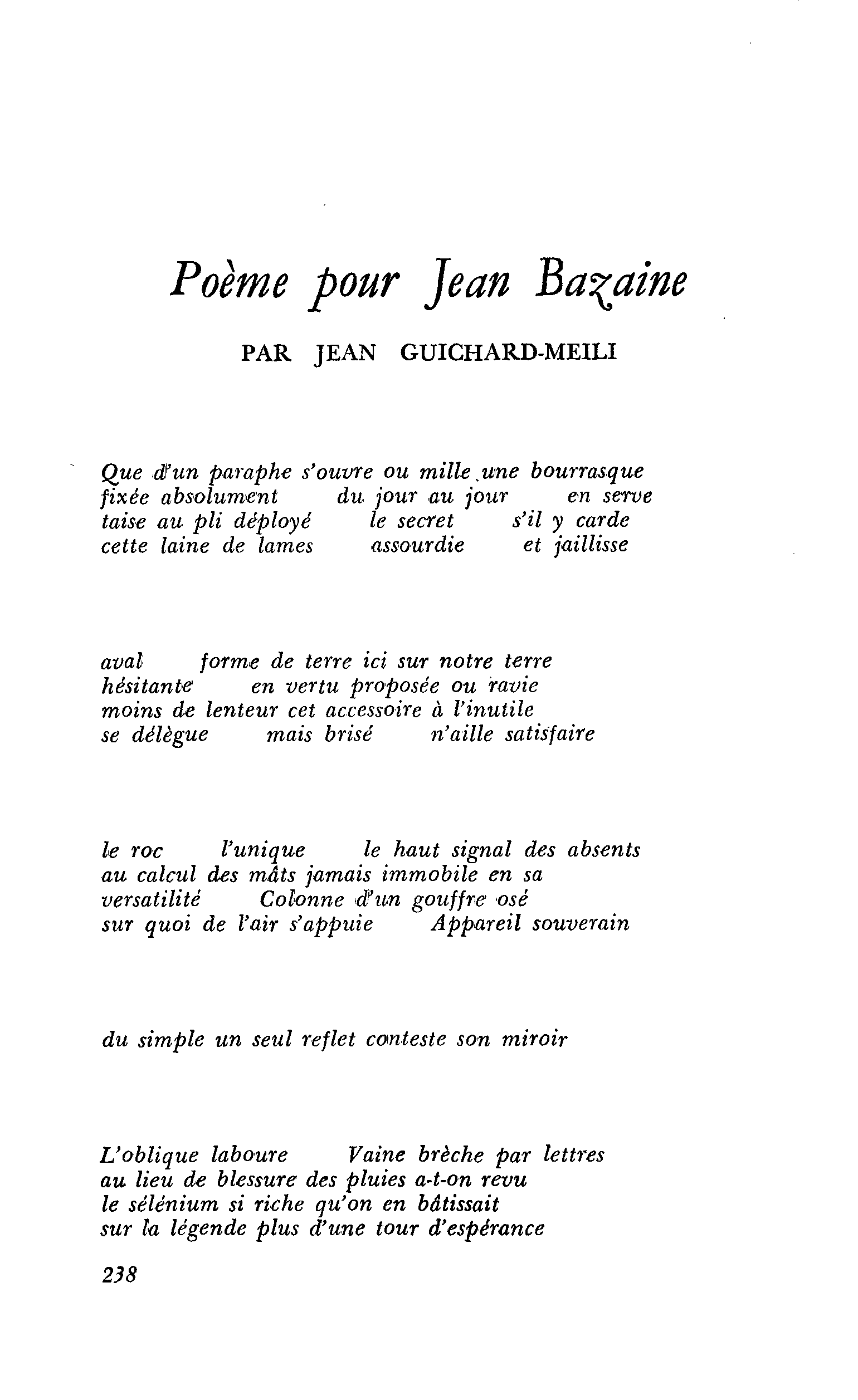 Poème pour Jean Bazaine
