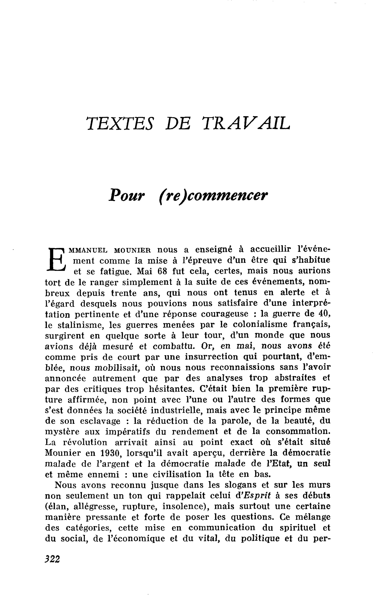 Pour (re)commencer