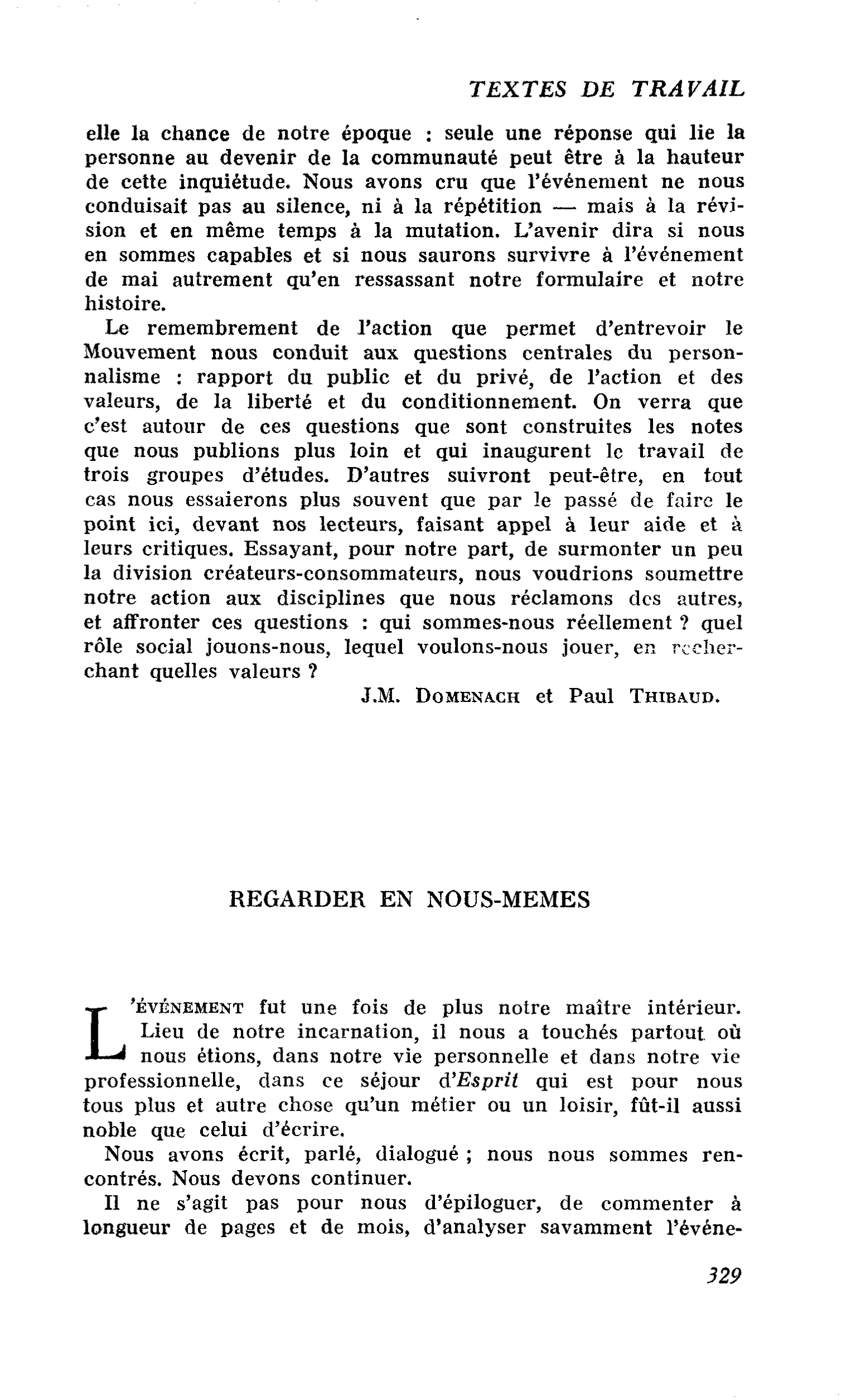 REGARDER EN NOUS-MEMES