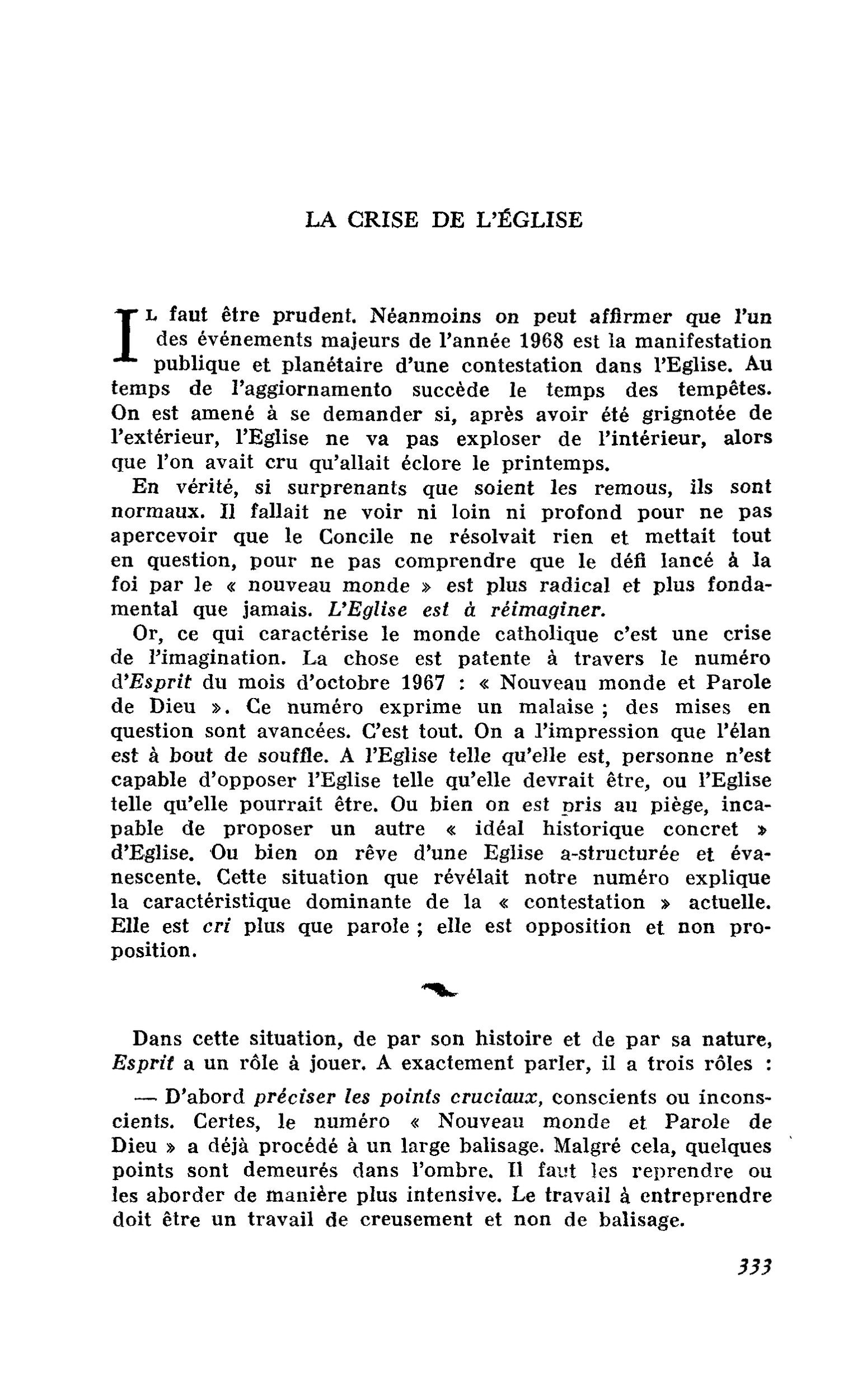 LA CRISE DE L’ÉGLISE