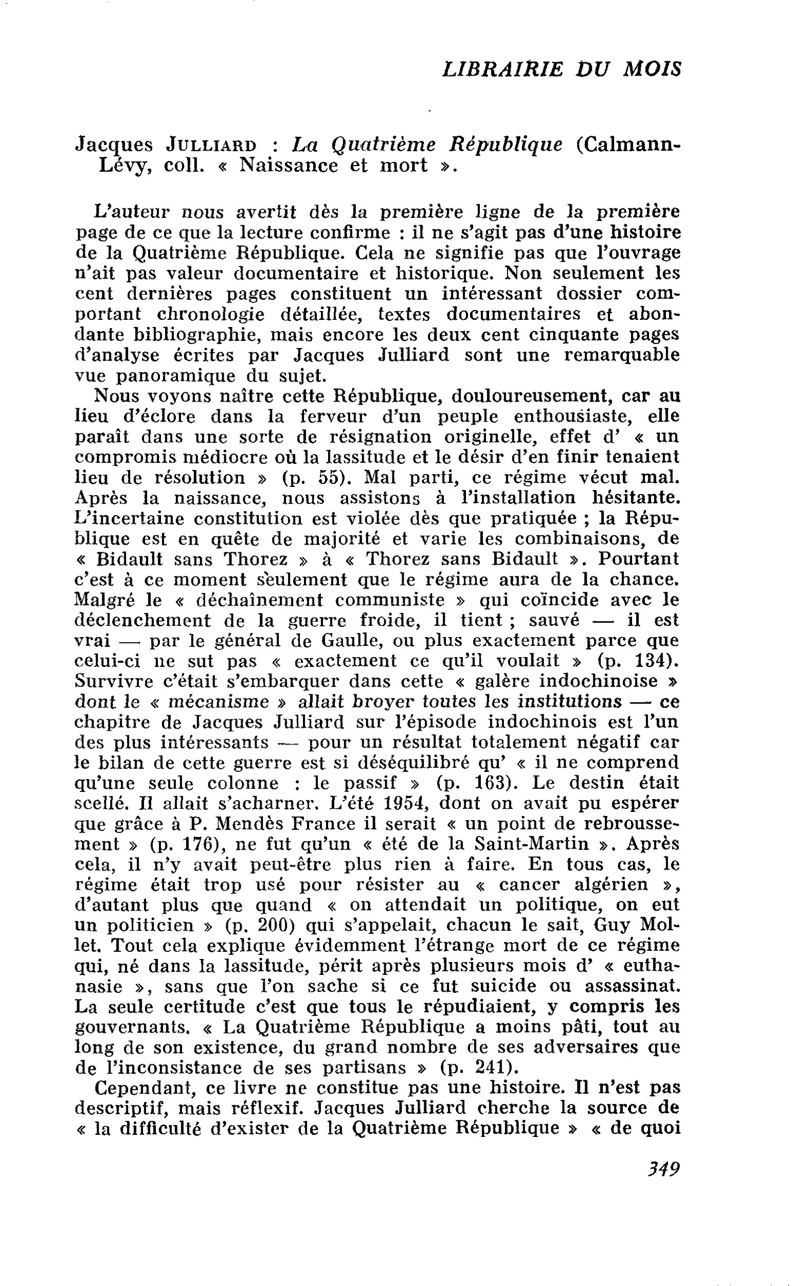 Jacques Julliard : La Quatrième République