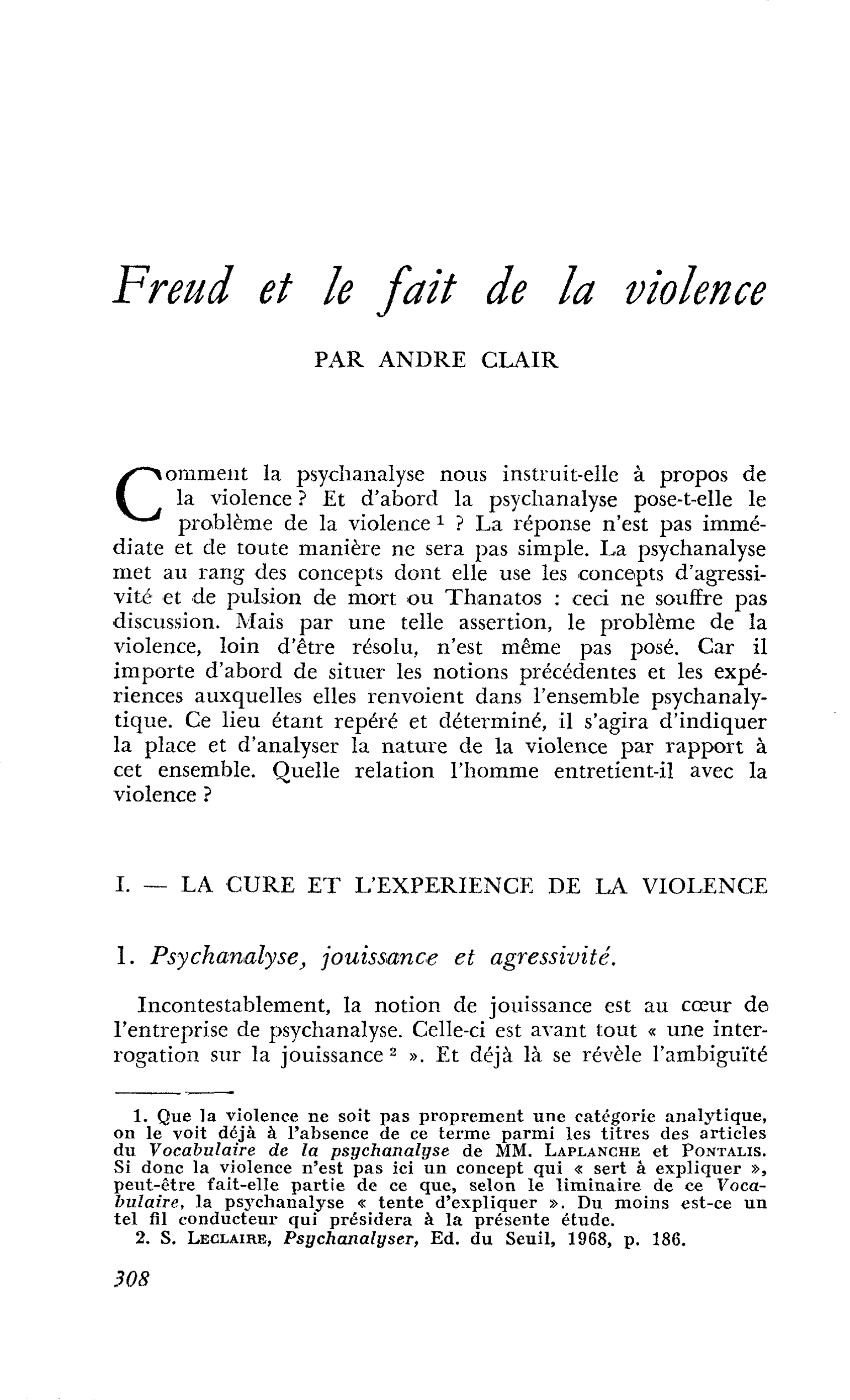 Freud et le fait de la violence
