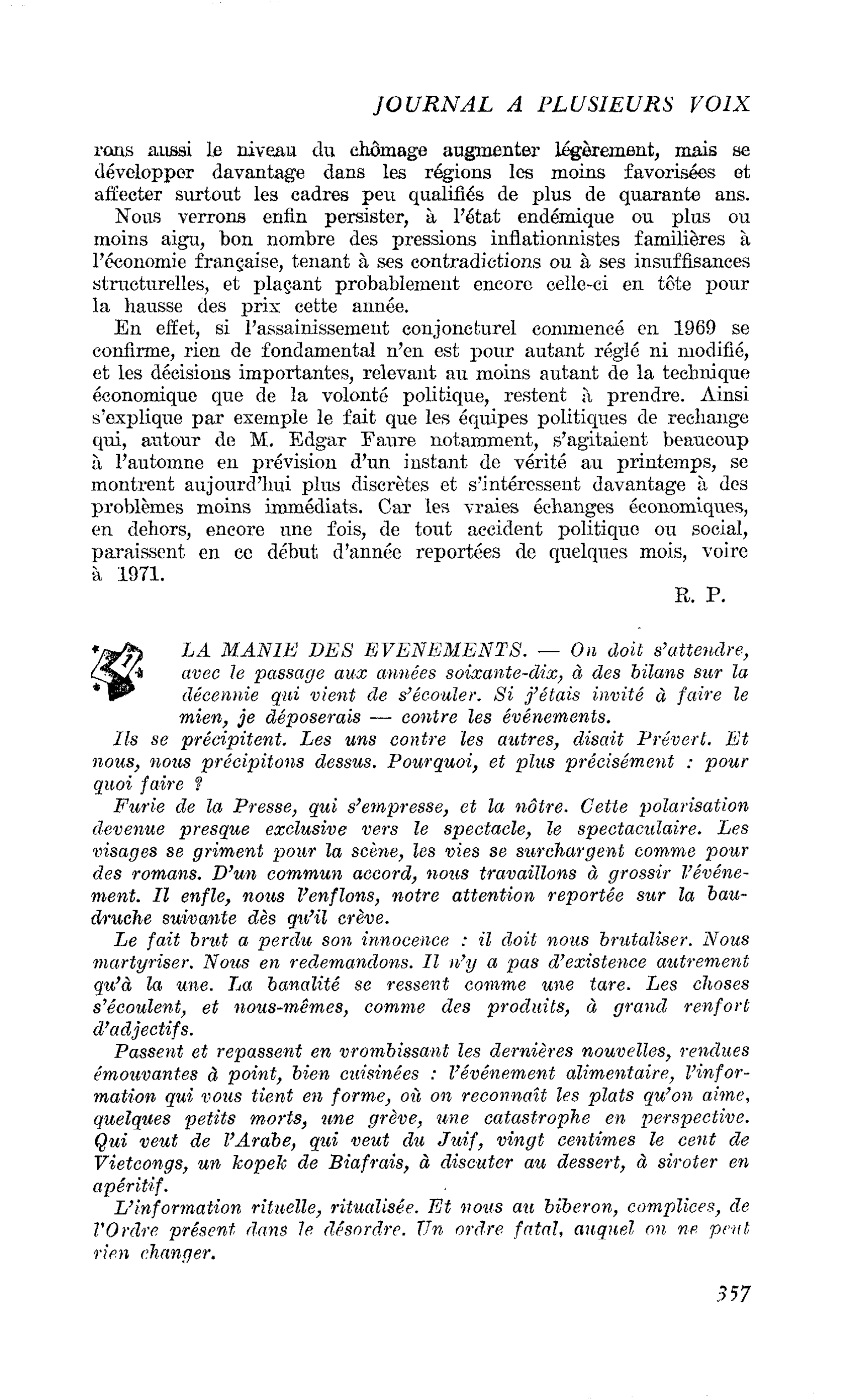 LA MANIE DES EVENEMENTS