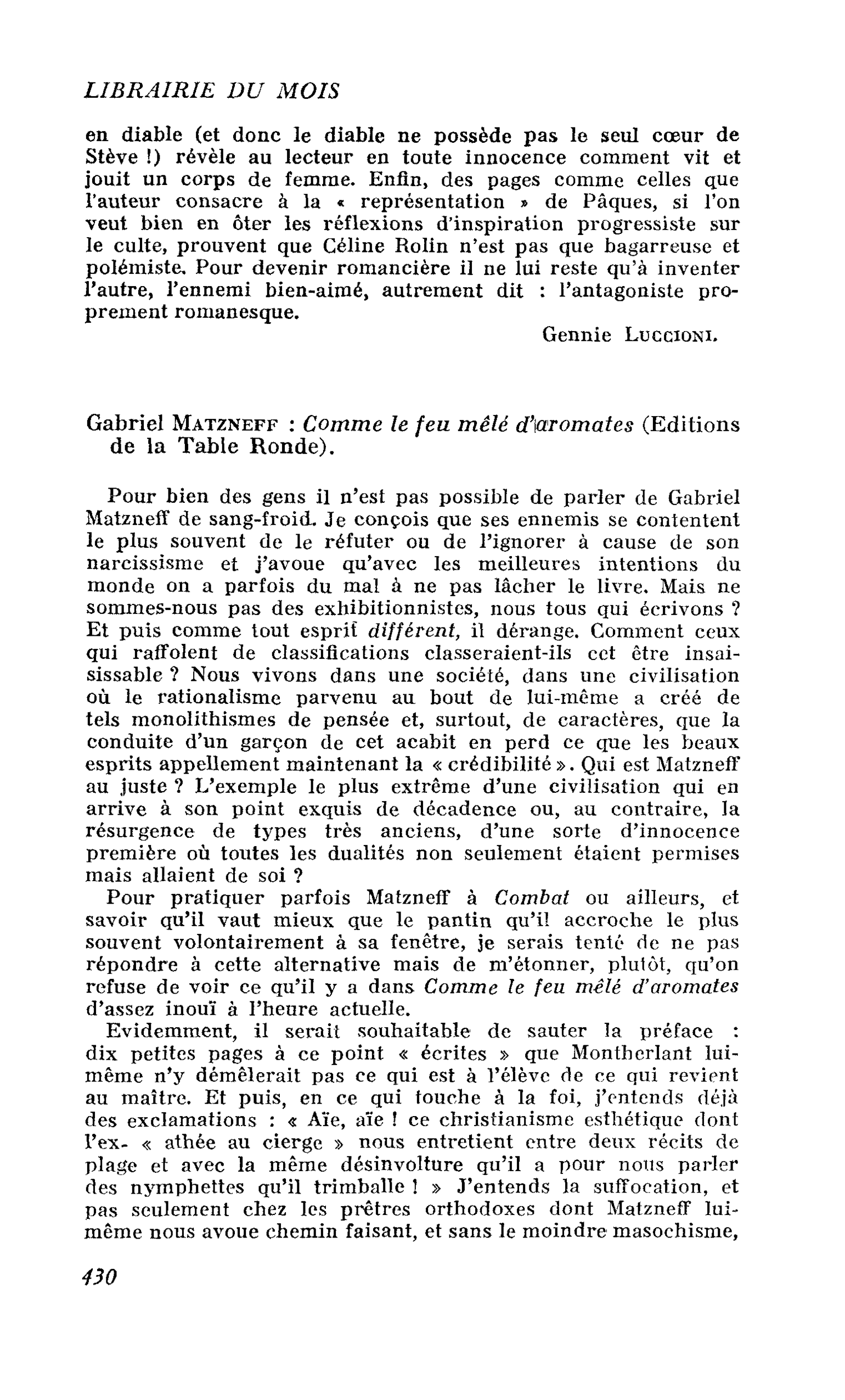 Gabriel Matzneff : Comme le feu mêlé d’aromates