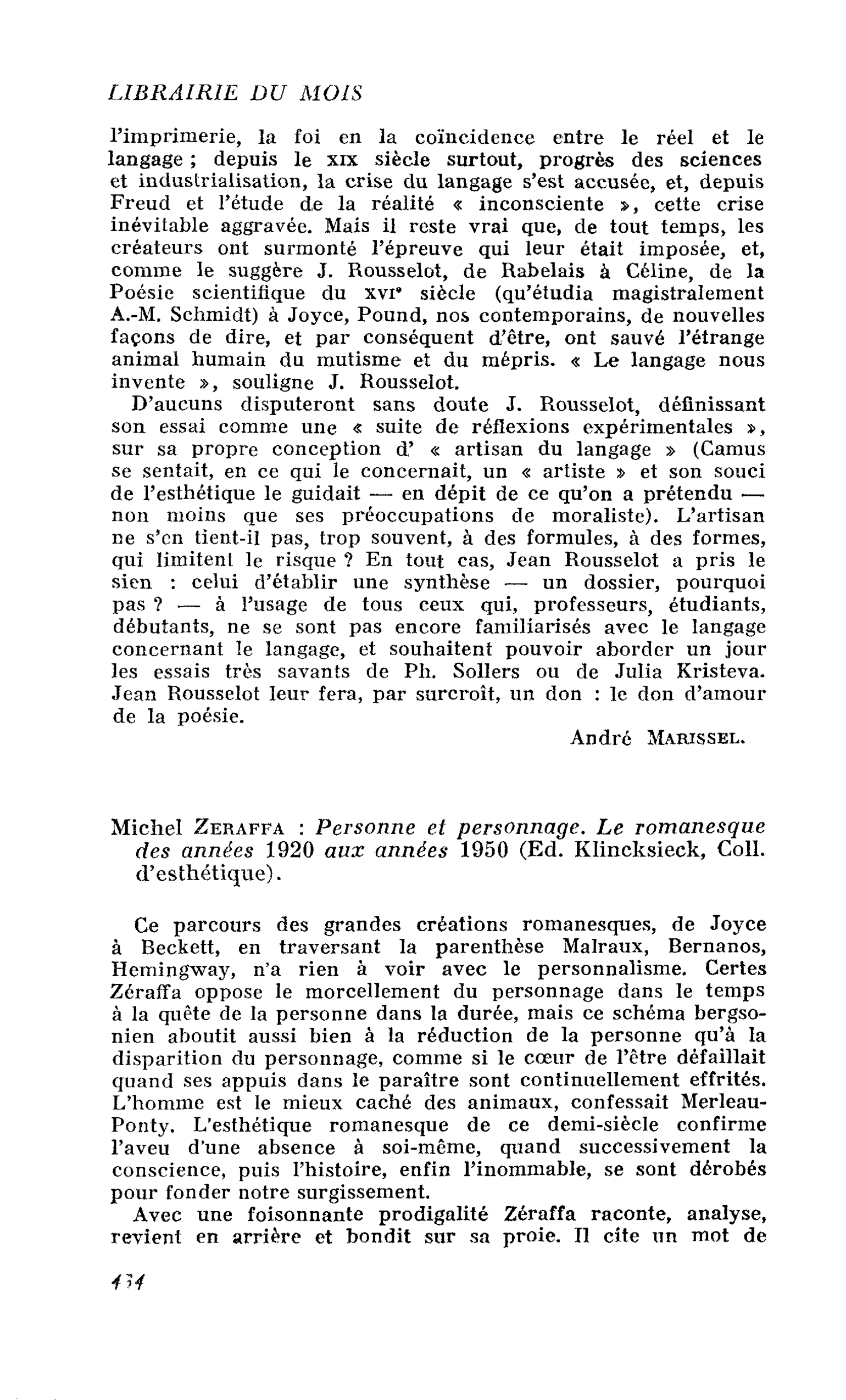 Michel Zeraffa : Personne et personnage. Le romanesque des années 1920 aux années 1950