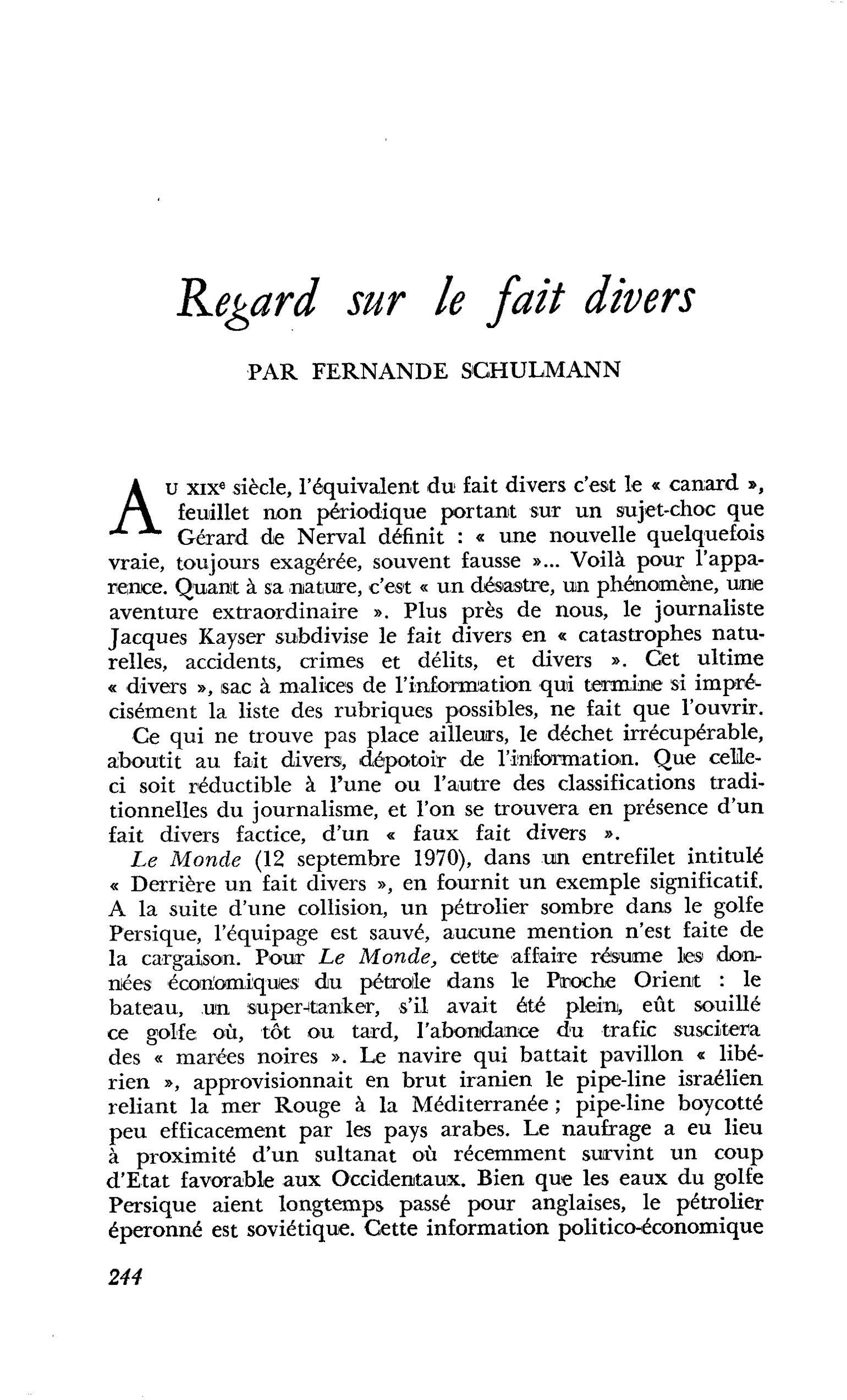 Regard sur le fait divers
