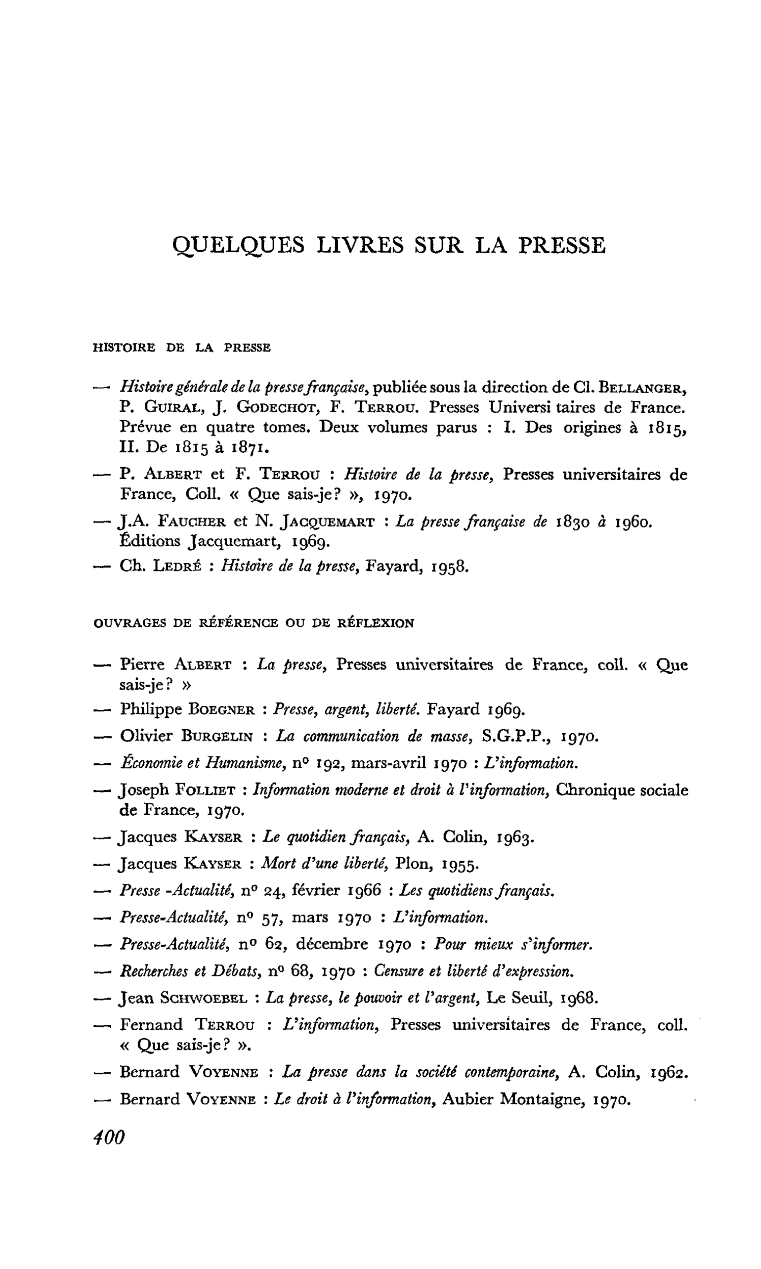 QUELQUES LIVRES SUR LA PRESSE