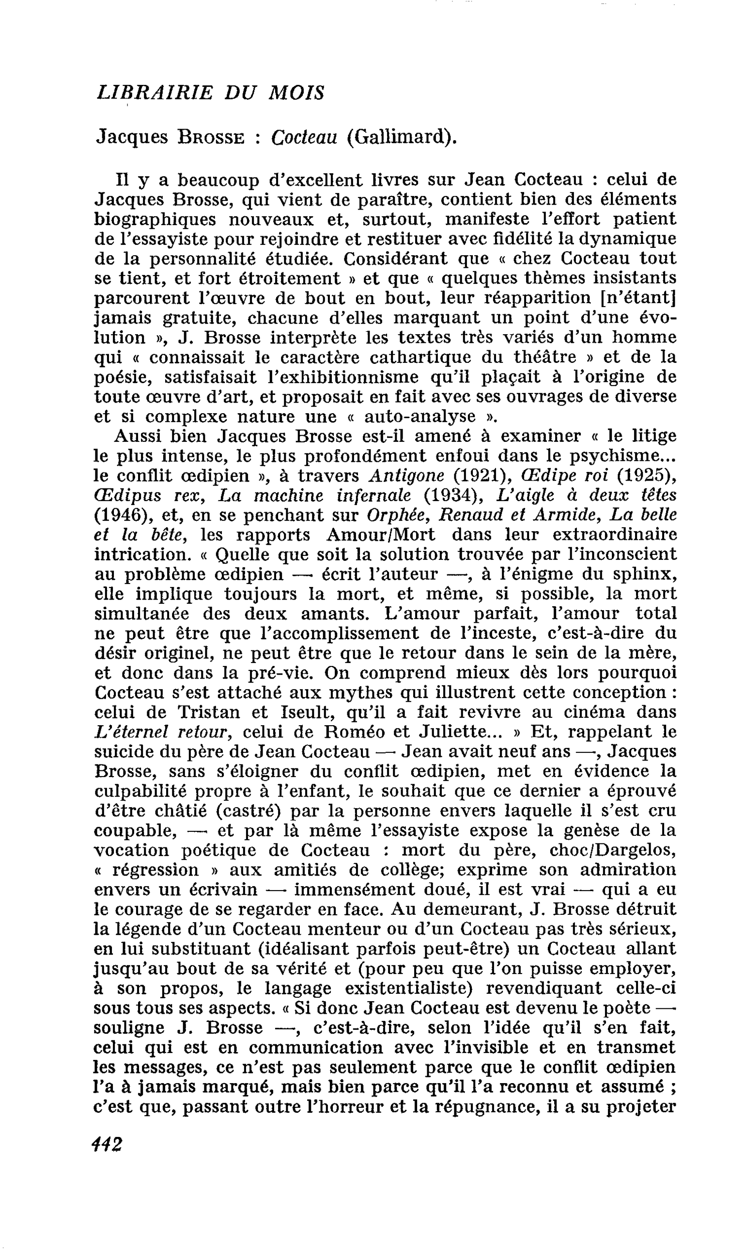 Jacques Brosse : Cocteau