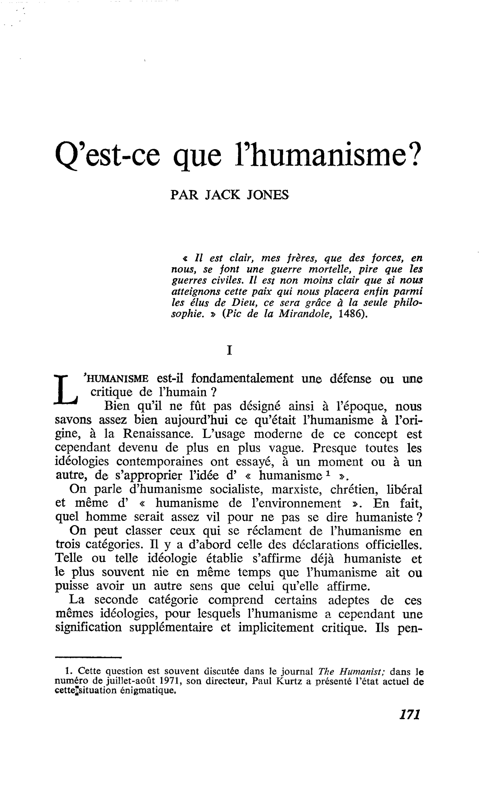 Q’est-ce que l’humanisme ?