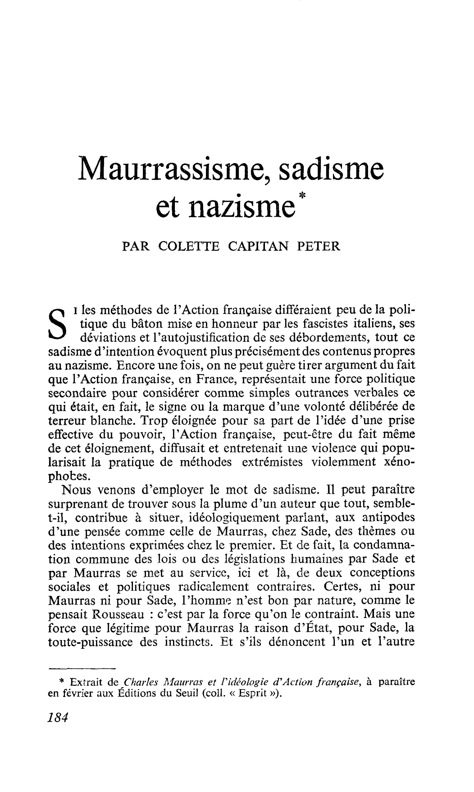 Maurrassisme, sadisme et nazisme